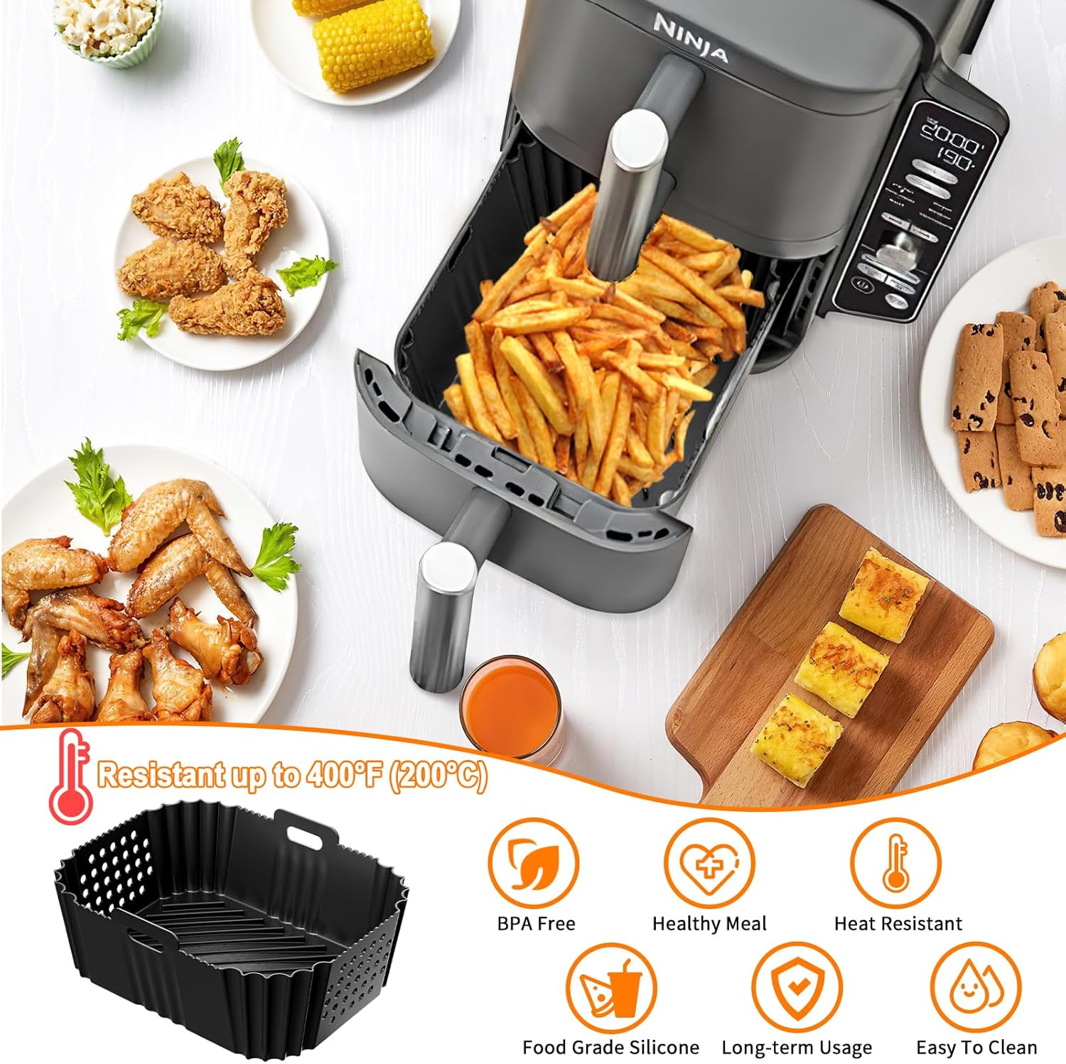 Moule silicone air fryer double, accessoires cuisine, 9.5L, SL400EU