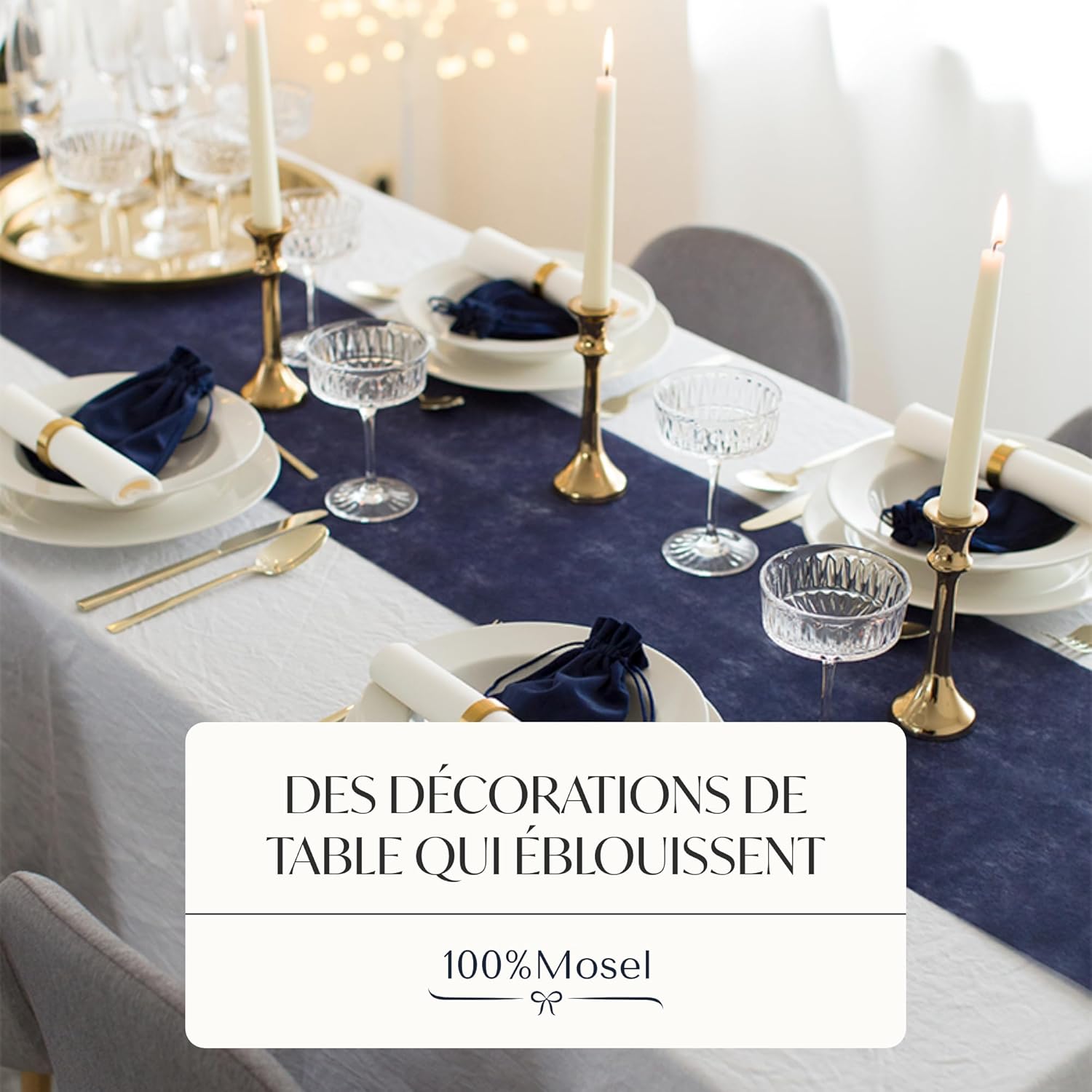 100%Mosel - Chemin de table non-tissé 30x250cm - bleu foncé, déco occasions spéciales