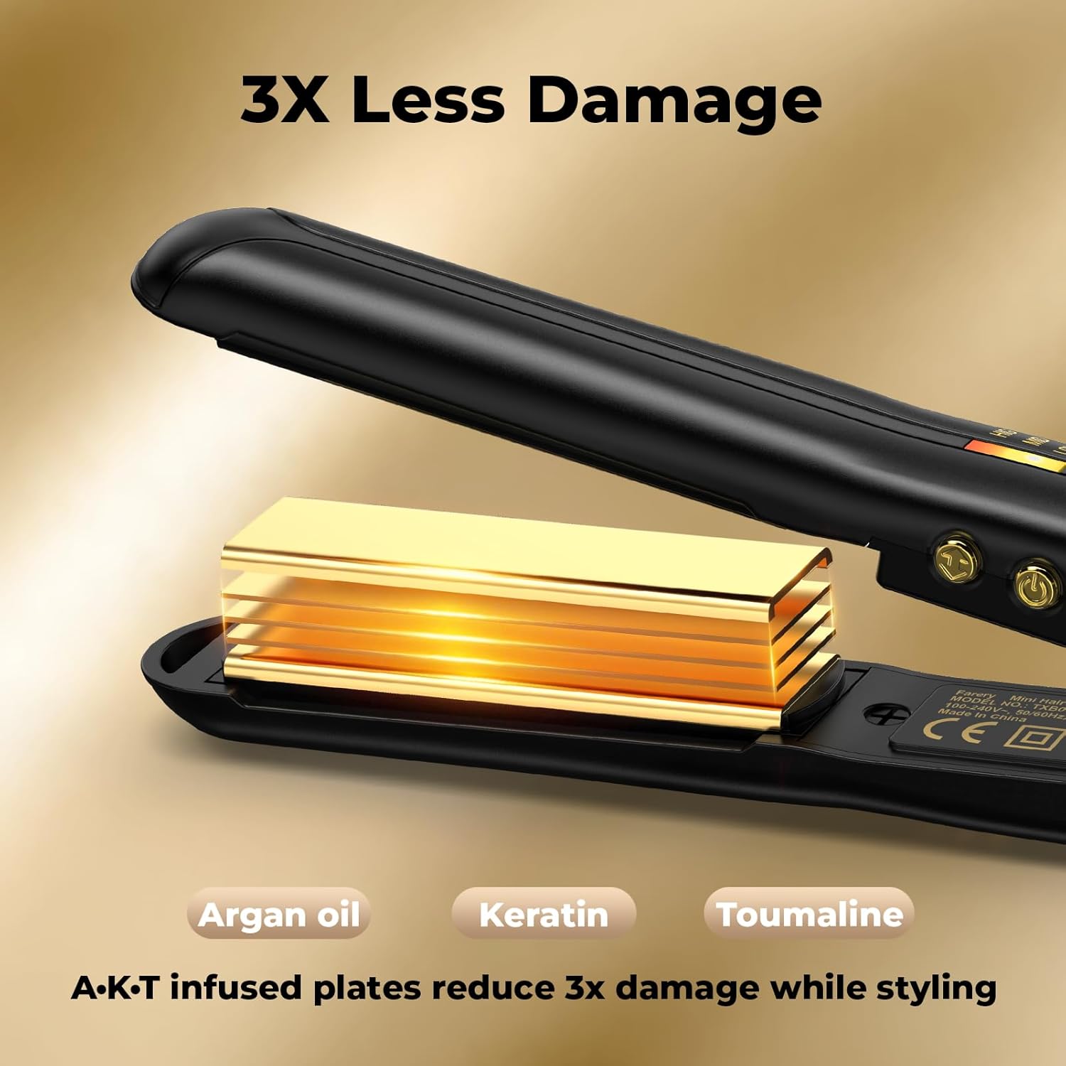 Farery - Mini fer à lisser - compact - Température réglable, arrêt auto, double tension