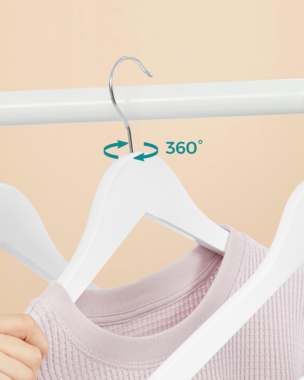 Songmics - cintres bois, 10 pcs, antiglisse, crochet 360°, CRW03W10