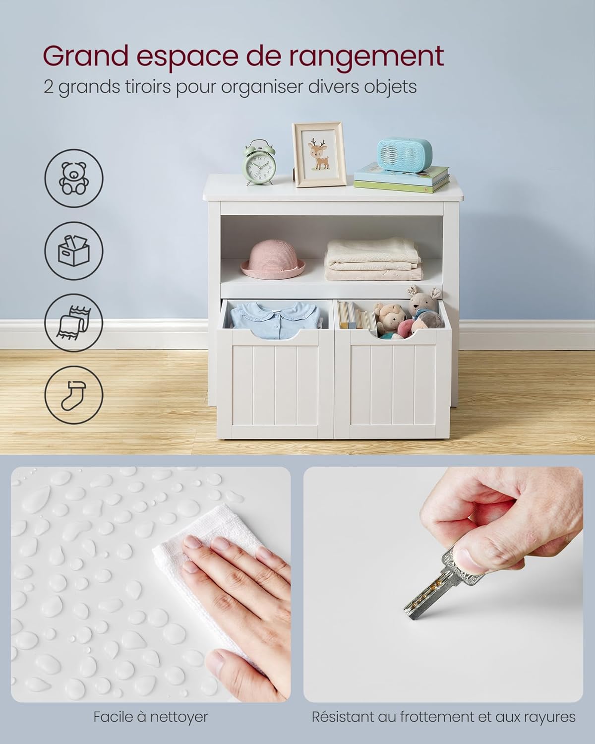 VASAGLE - meuble rangement enfants Nuage - 29,7x72,2x60cm - 2 tiroirs roulants - LHS280WB01