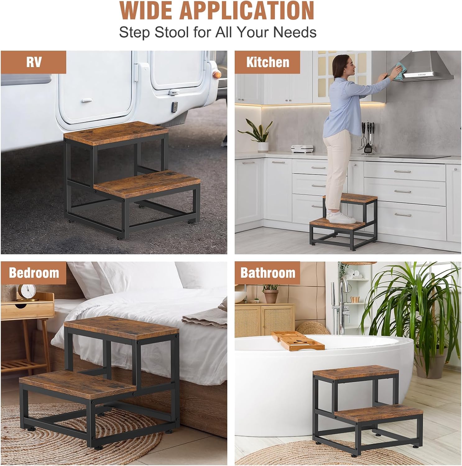 LIANTRAL - marchepied 2 marches - acier/bois - charge 227kg, antidérapant