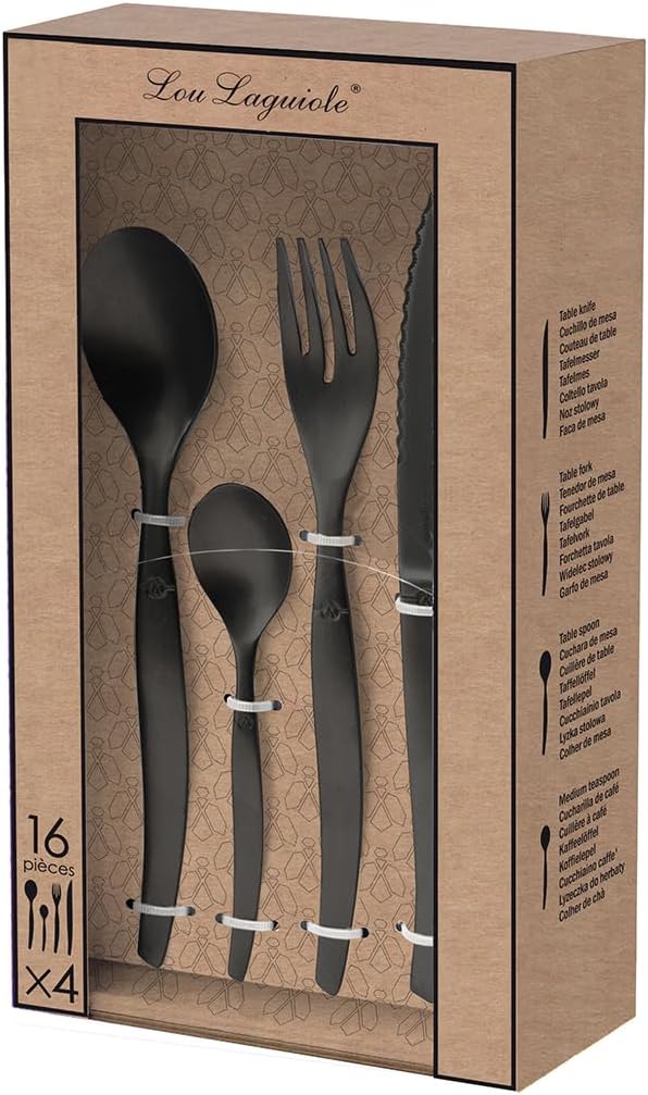 Lou Laguiole - Jet - 16 couverts, inox PVD mat noir, pour 4 pers