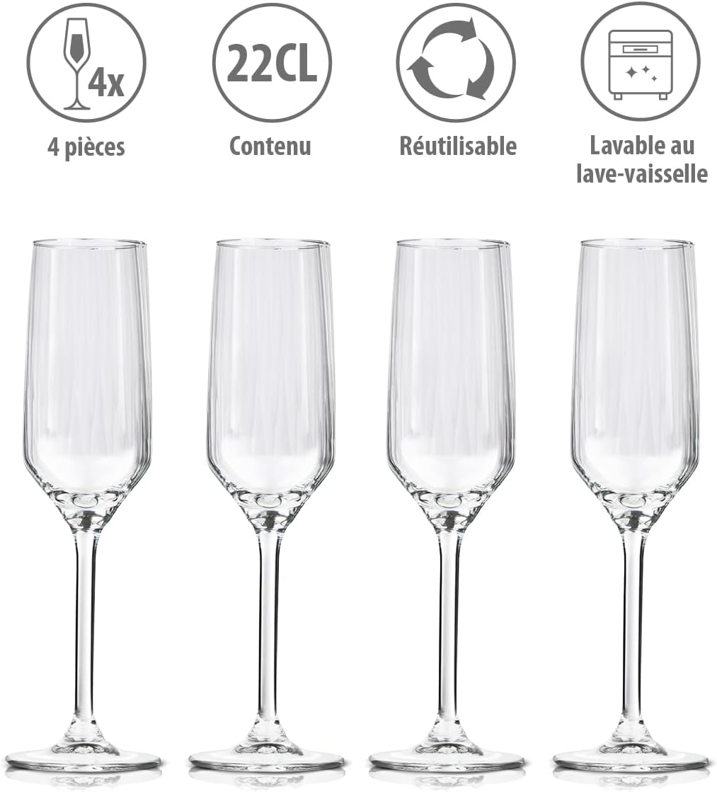 alpina - Verres à champagne, lot de 4, 170ml, lavables lav-vaisselle