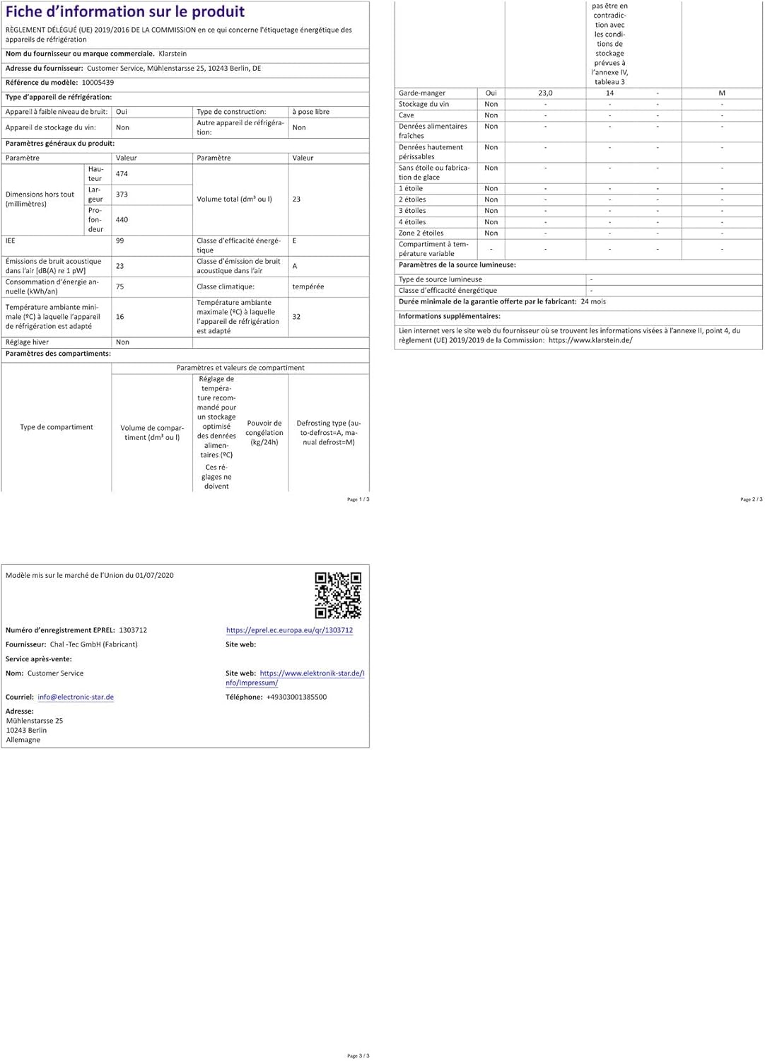 Klarstein - Brooklyn Mini Frigo - 23L - porte vitrée, silencieux, 12-18°C