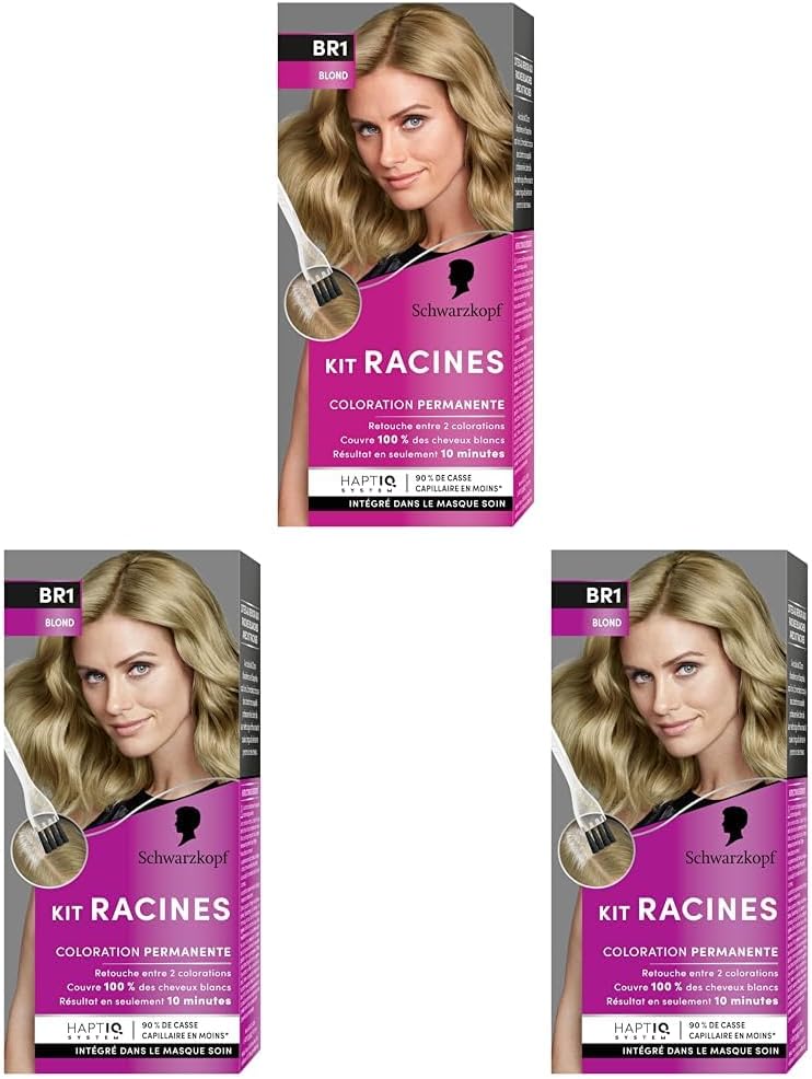 Schwarzkopf - Kit Racines Blond BR1 - coloration permanente - couvre cheveux blancs, huile nourrissante, Retouche BR1