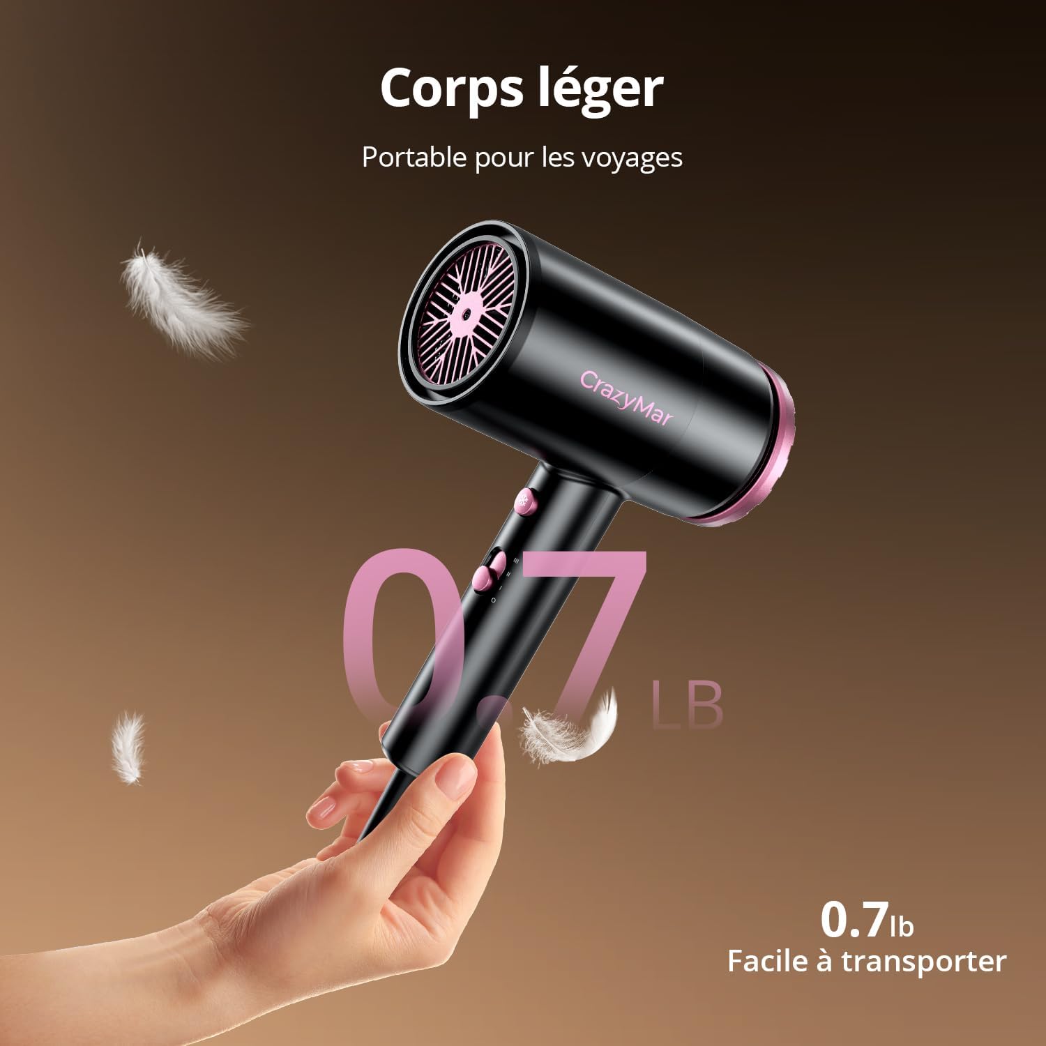 Sèche-cheveux professionnel - compact, léger, 3 vitesses, 350M ions