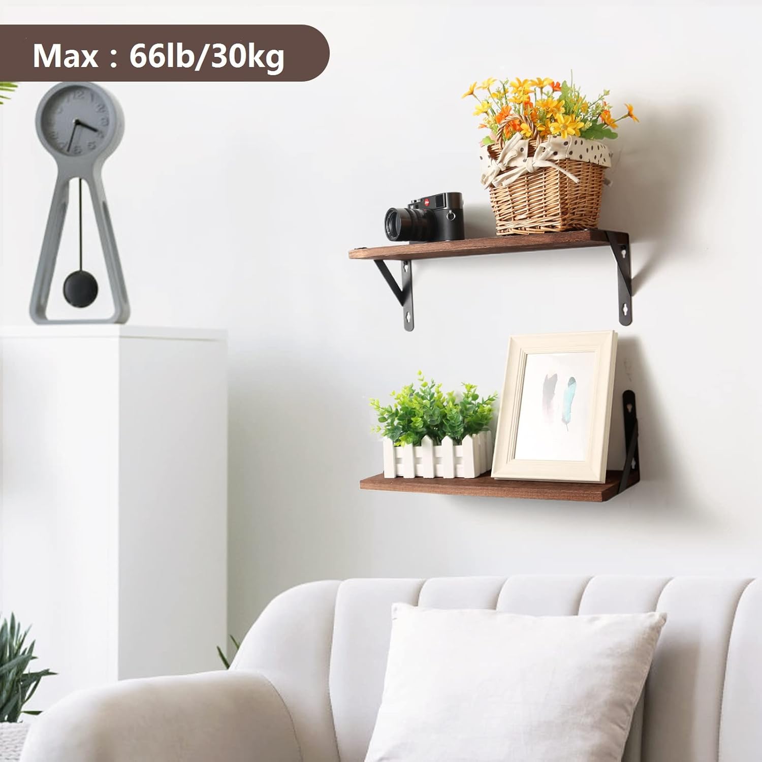 AGM - étagère murale rustique 42cm - bois, métal, charge 30kg