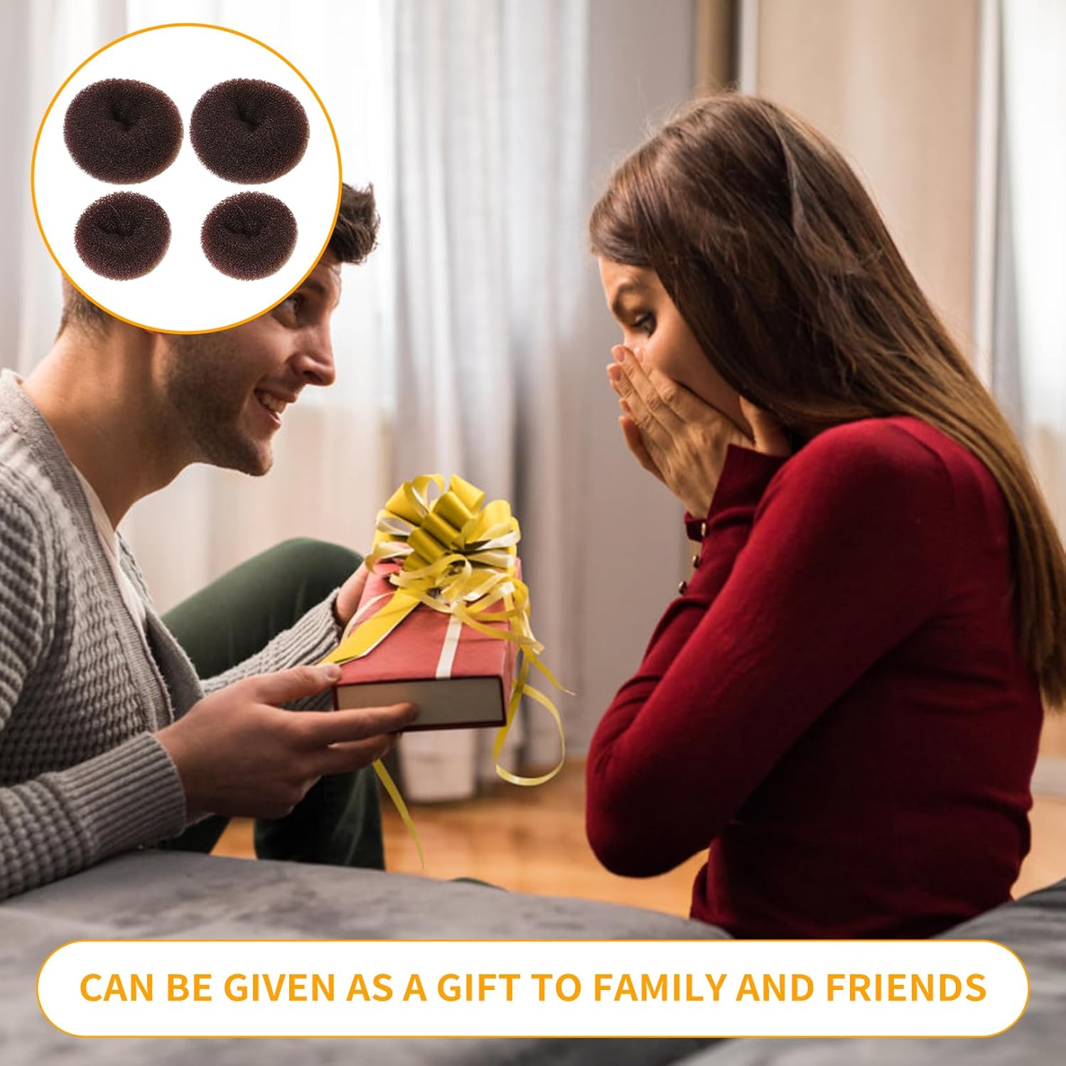 Accessoire cheveux - donut chignon marron - lot de 4 - coussin élastique