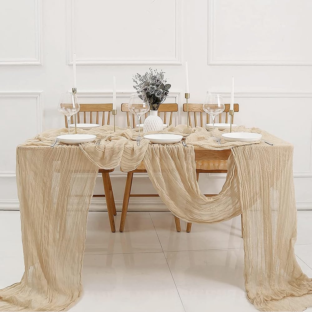 Chemin de table - mousseline gaze de coton 90x300cm beige rustique
