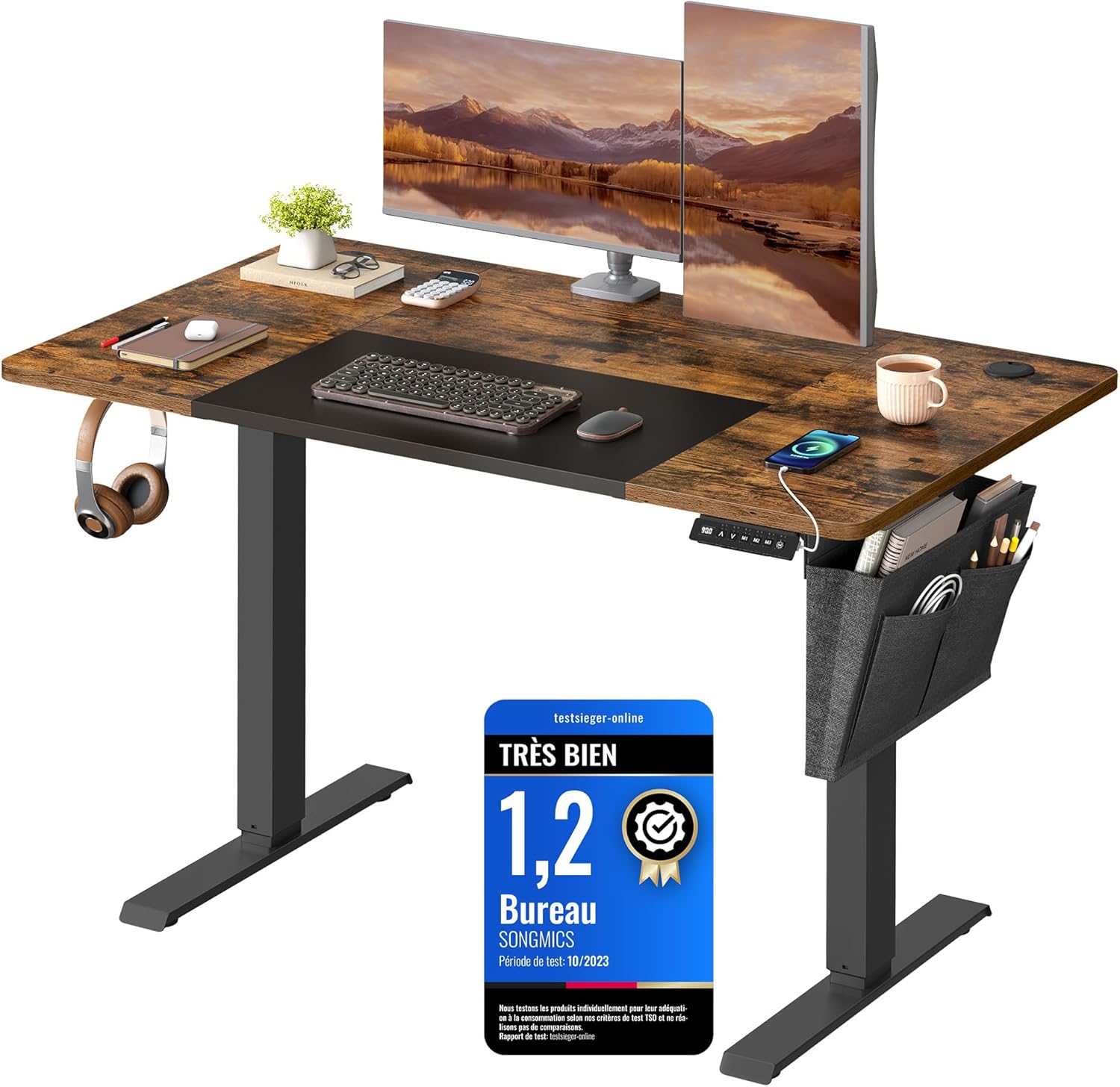 SONGMICS - bureau électrique LSD015X01 - 120x60 cm - réglable, mémoire 4 hauteurs