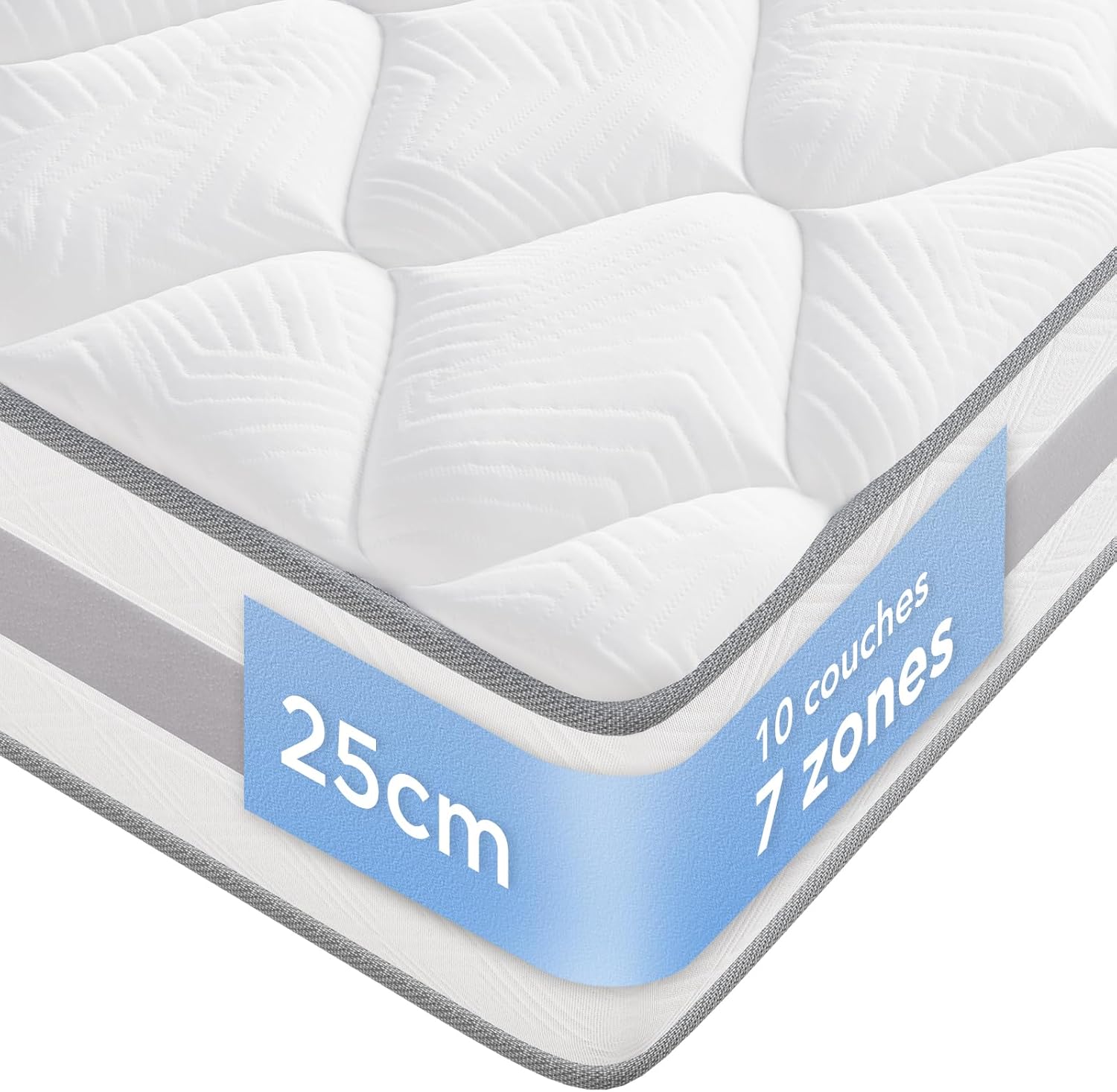 Matelas - 140x200 cm, 10 couches, ressorts ensachés, 7 zones, réversible