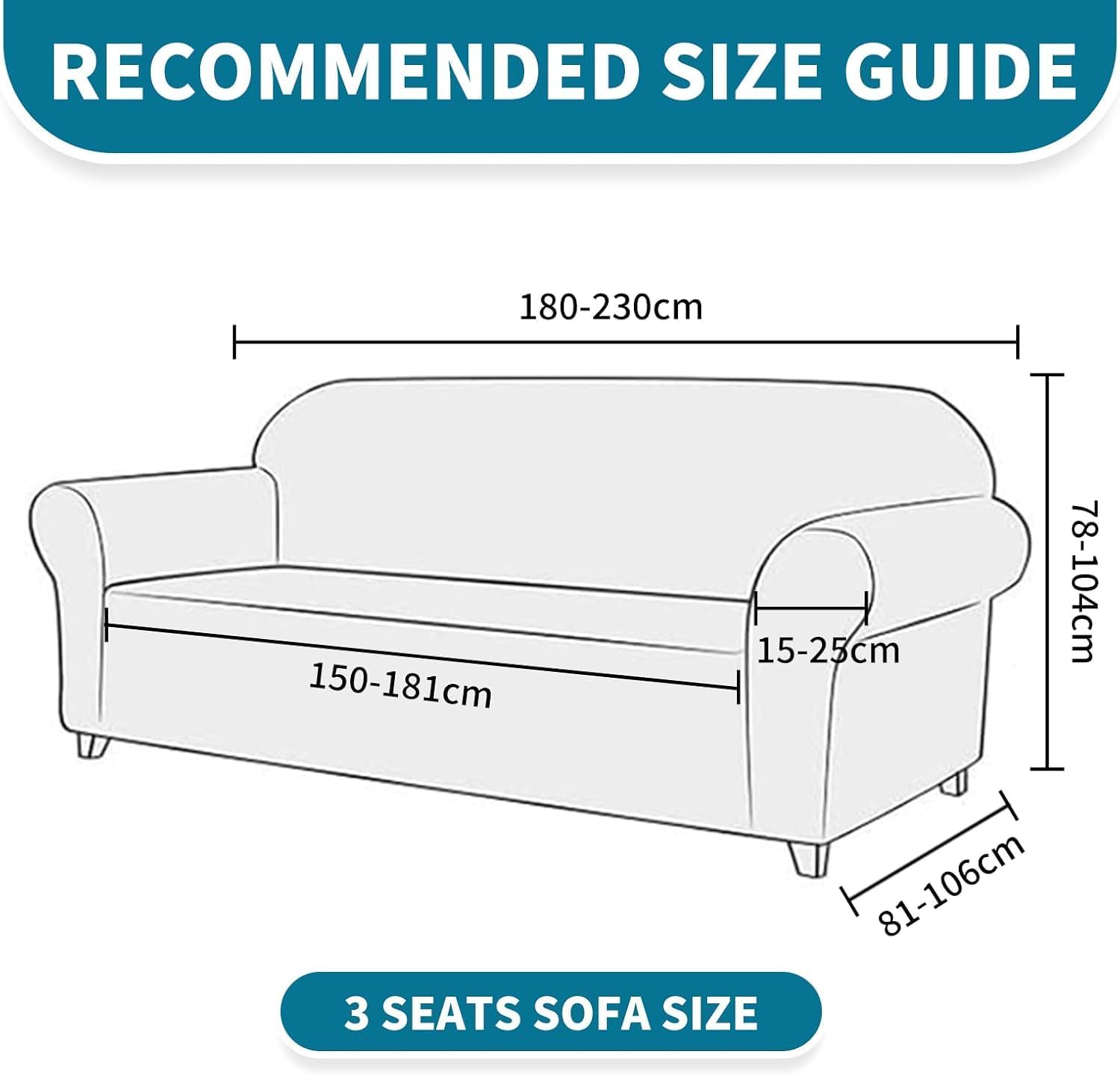 Housse canapé extensible 3 places - accoudoirs - anti-glisse, lavable, bleu clair