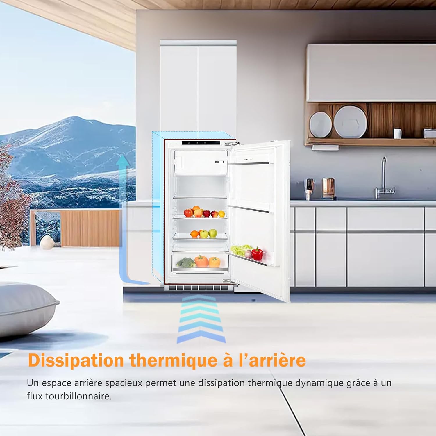 Réfrigérateur encastrable 122 cm, 188L, porte réversible, ultra silencieux