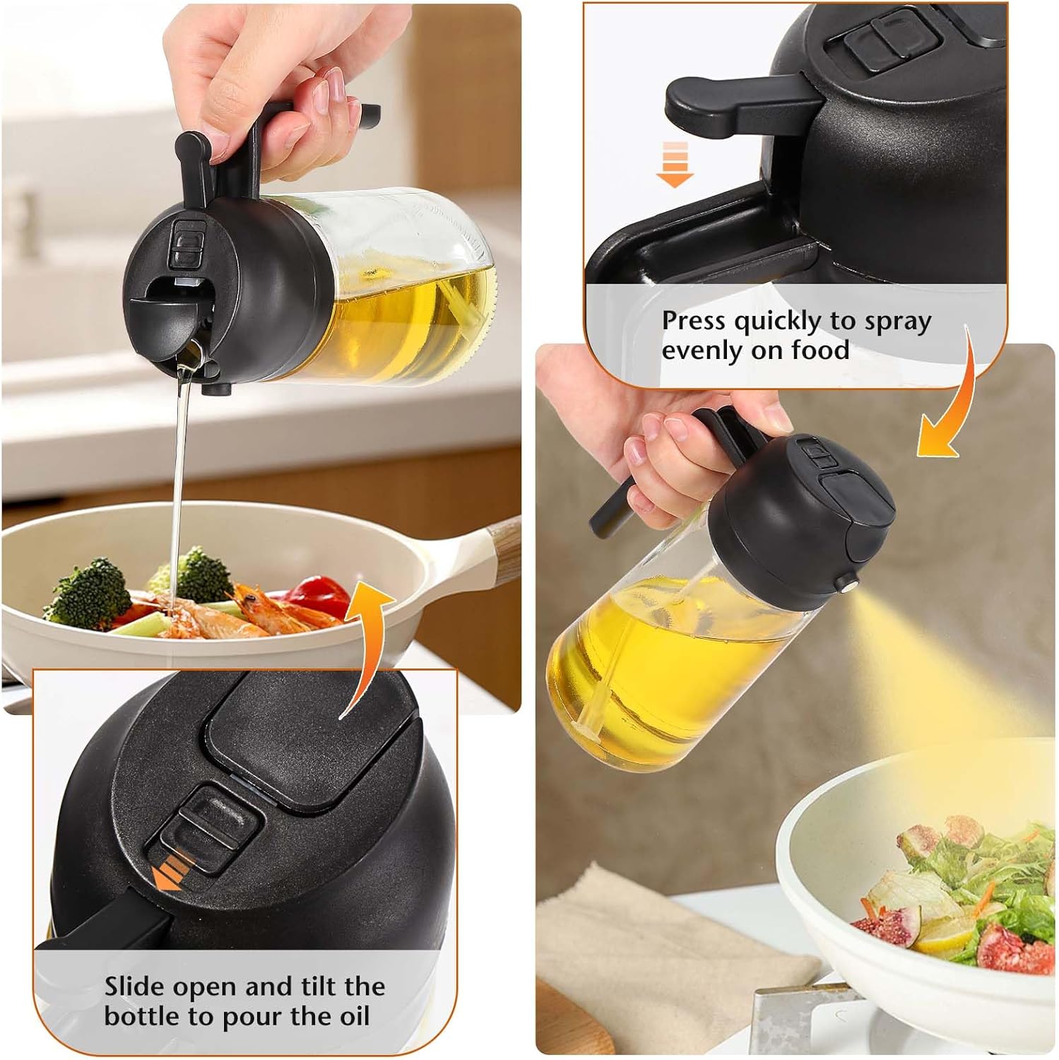 Vaporisateur d'huile cuisine - 470ml - 2 en 1, verre, grillades, friture