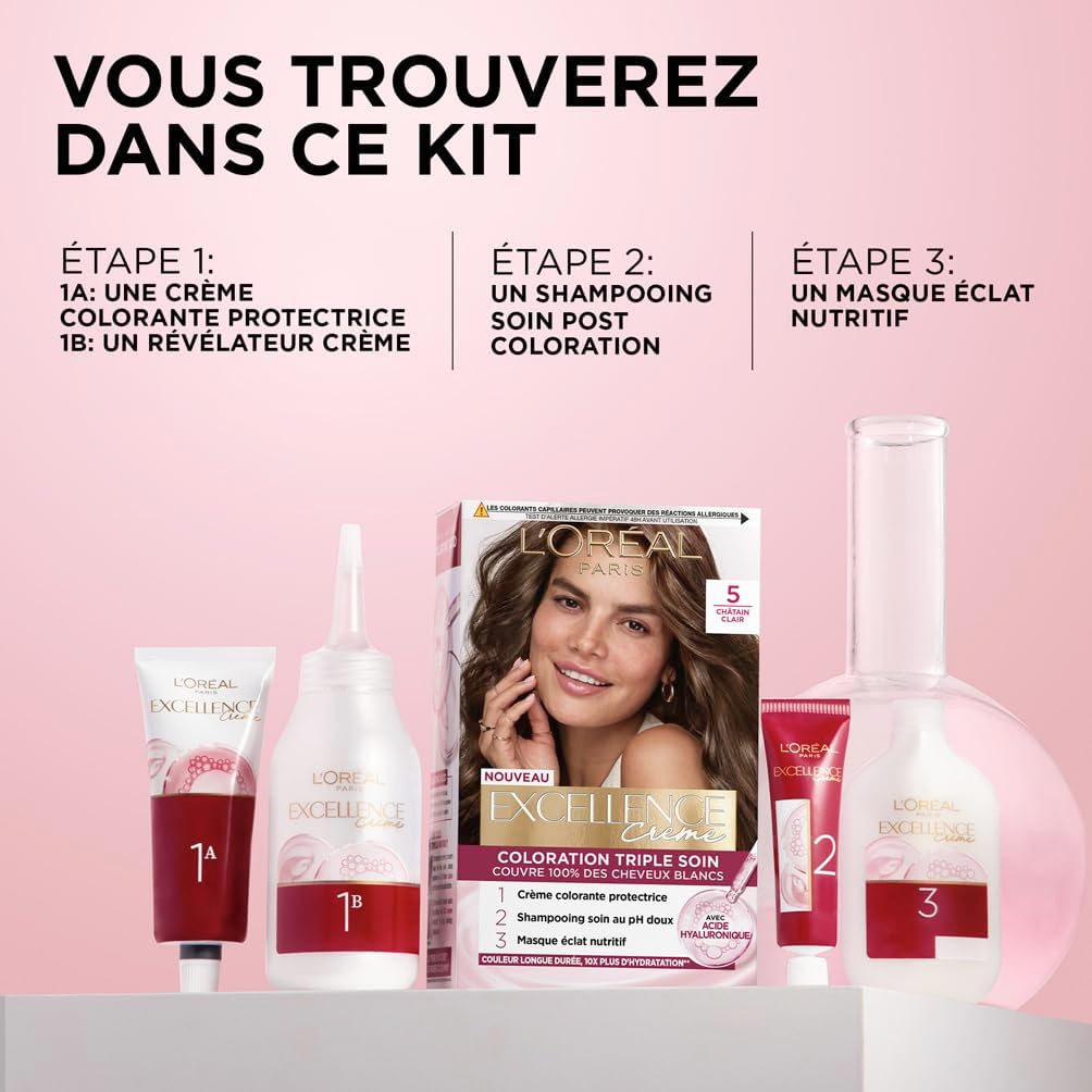 L'Oréal Paris - Excellence Crème - coloration permanente, châtain auburn, couvre cheveux blancs