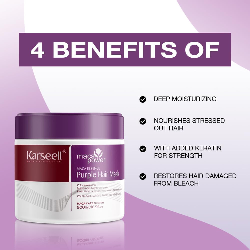 Karseell - Violet Masque Cheveux - 500ml - Neutralise reflets jaunes, répare cheveux abîmés
