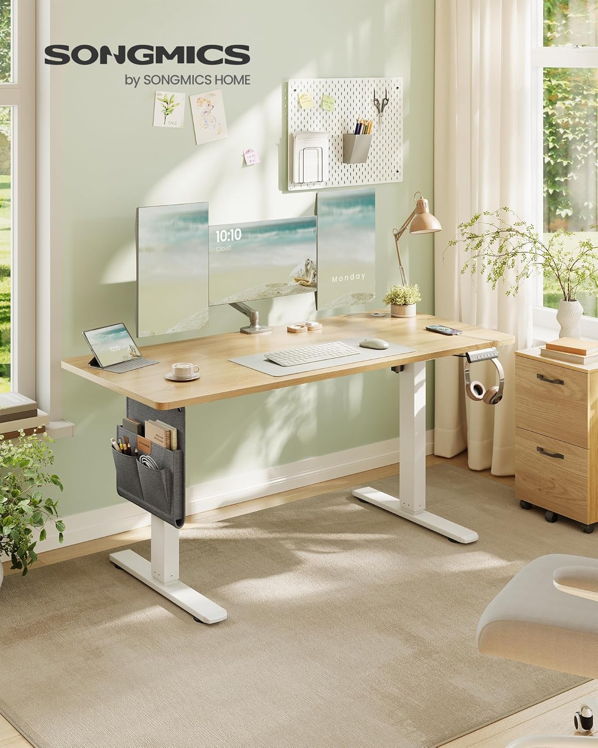 SONGMICS - bureau électrique série LSD - 140x60 cm - hauteur réglable, mémoire 4 positions, doré chêne LSD134YA01