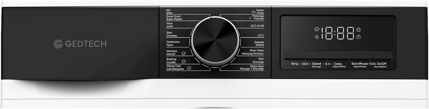 GEDTECH - lave-linge frontal 12 kg, 1400 tr/min, classe A, GLL121400WH