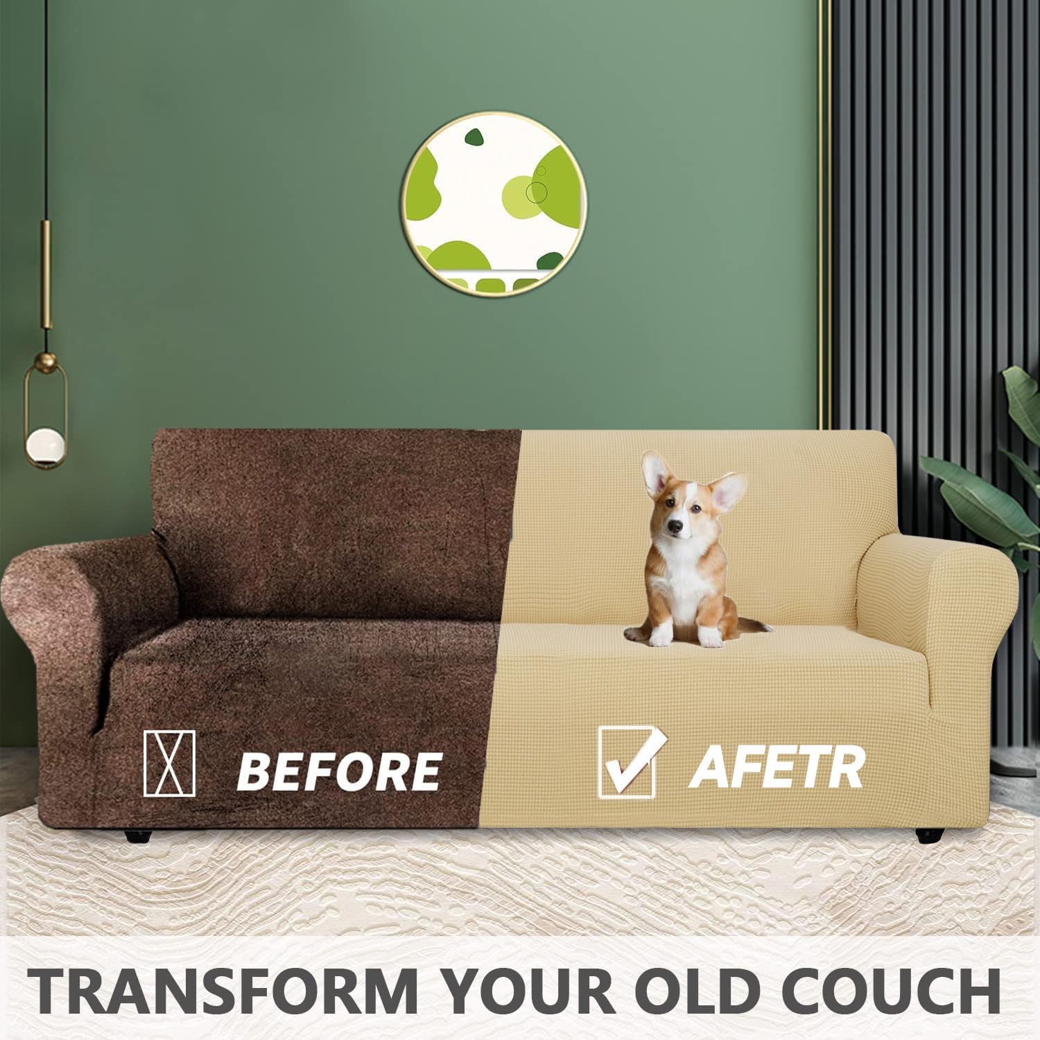 Housse canapé 2 places - extensible, beige jaune, lavable, antidérapante