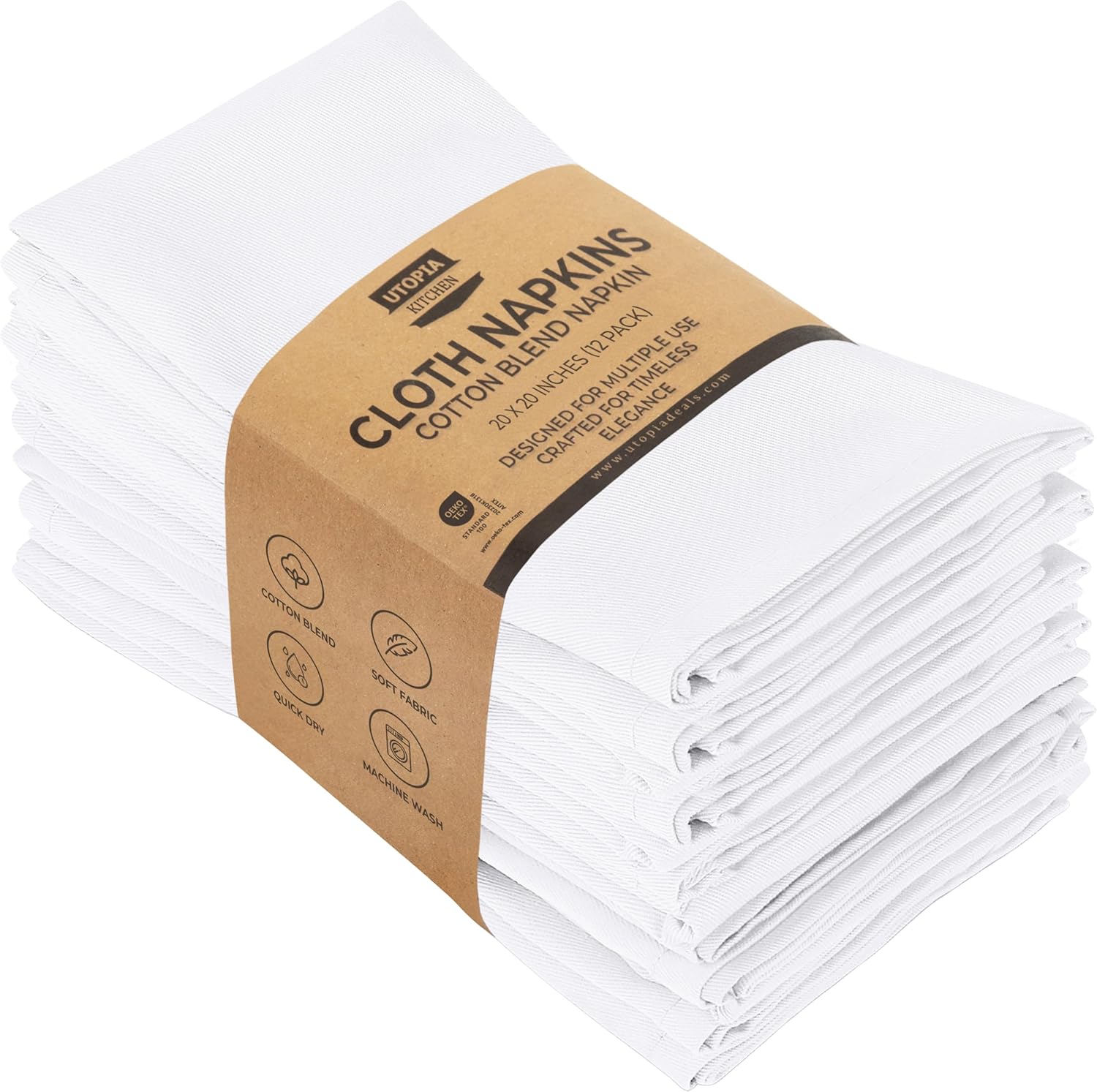 Utopia Kitchen - serviettes de table - 50x50 cm - coton mélangé, lavables, lot de 12