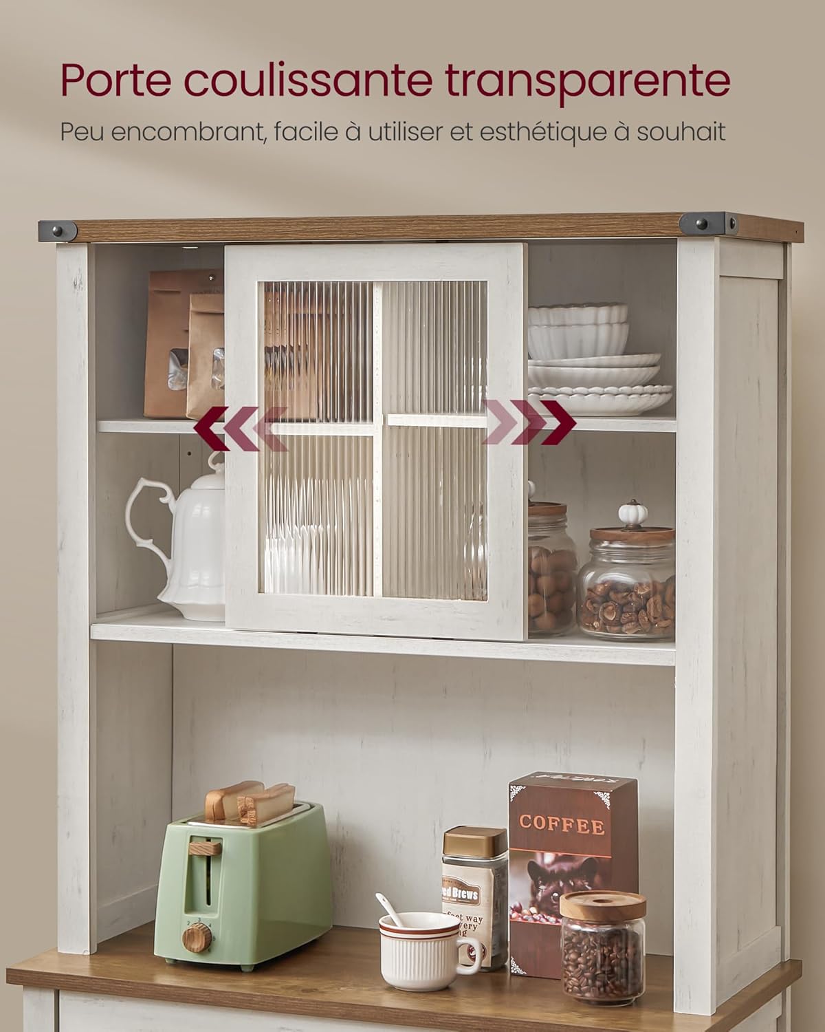 VASAGLE - meuble de rangement campagne, 39,5x80,4x180,6cm, éclairage, étagères, ports USB, BBK363W22V1