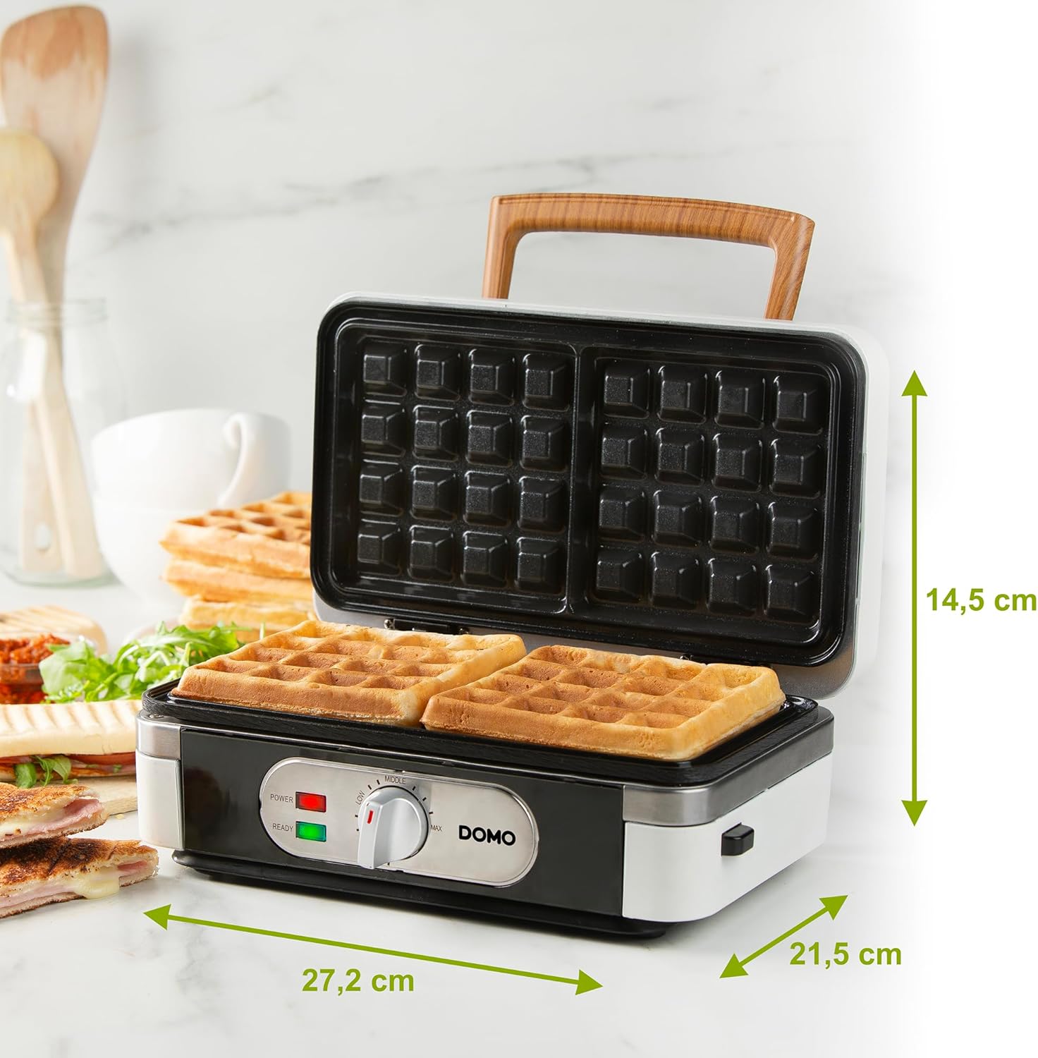 DOMO - Snackmaker 3 en 1, plaques interchangeables, 1100W, blanc, DO9277C