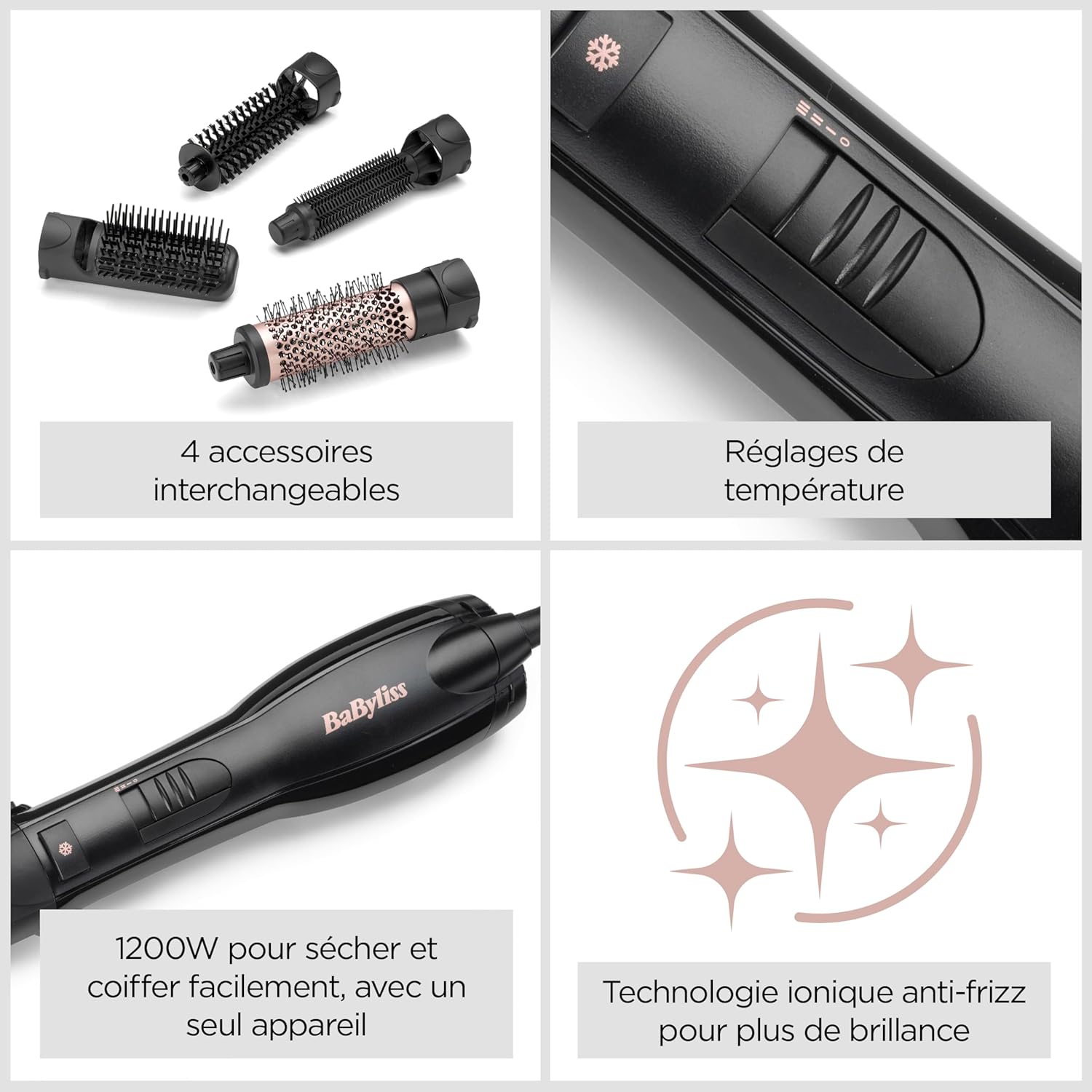 BaByliss - Brosse soufflante Smooth Finish - multistyle 4-en-1, 3 températures, fonction ionique - AS122E