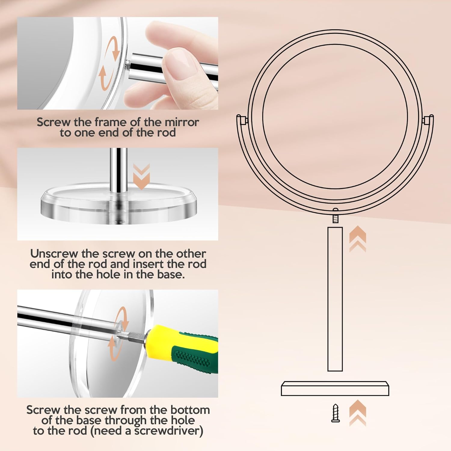Miroir grossissant sur pied - double face 30x/1x - idéal chambre salle de bain