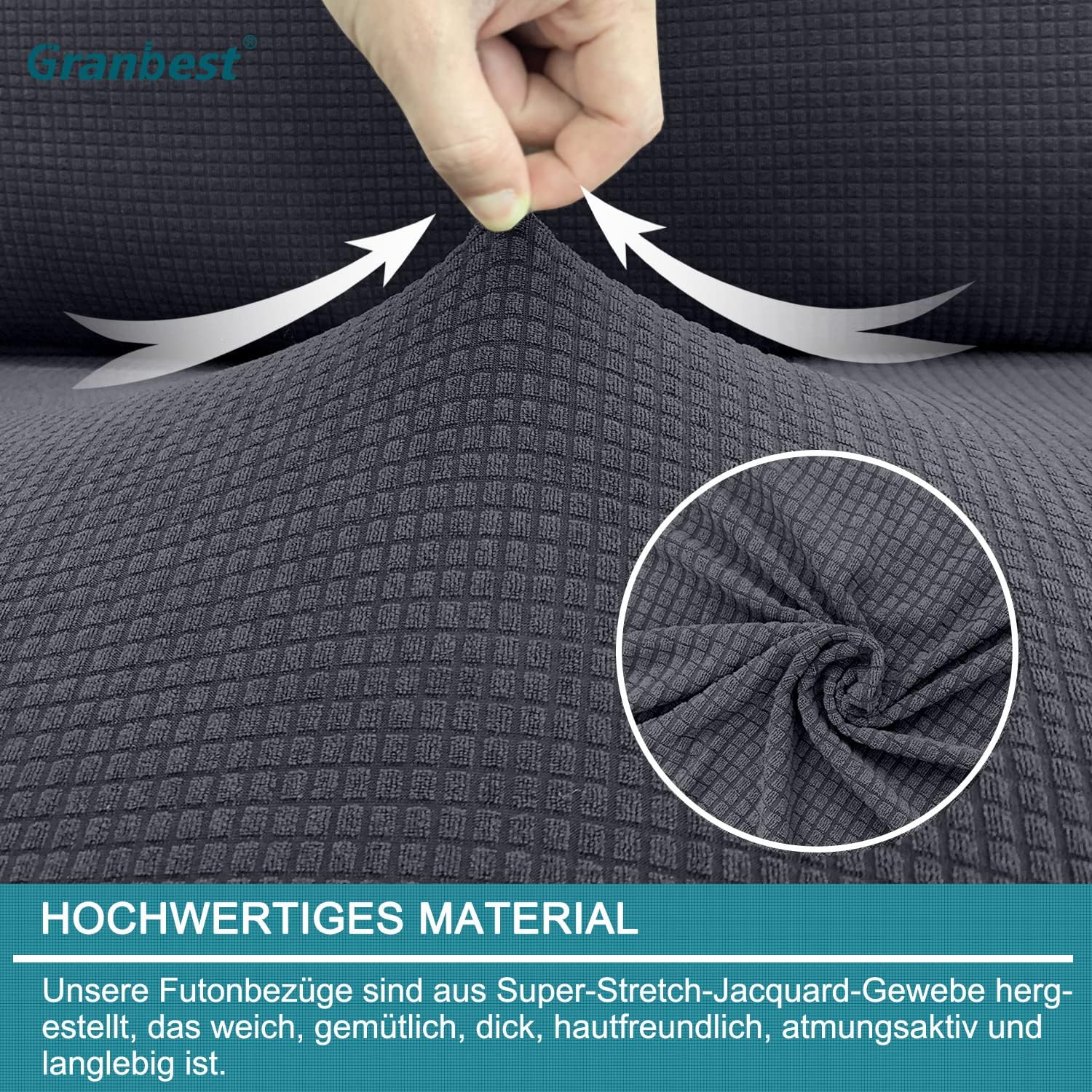 Granbest - housse futon haute élasticité, 180x120 cm, imperméable, antidérapante, sans accoudoirs, gris