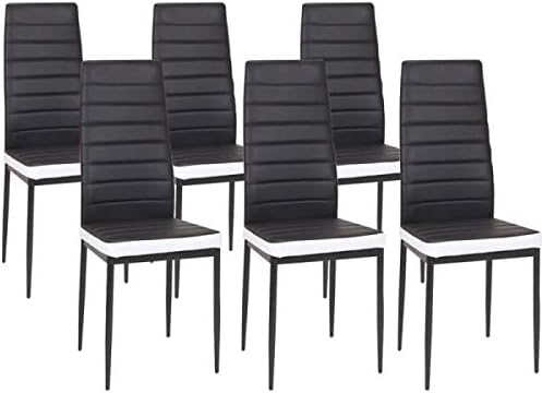 Chaises de salle à manger - lot de 6 - assise rembourrée épaisse - noir et blanc - Noir-6-B