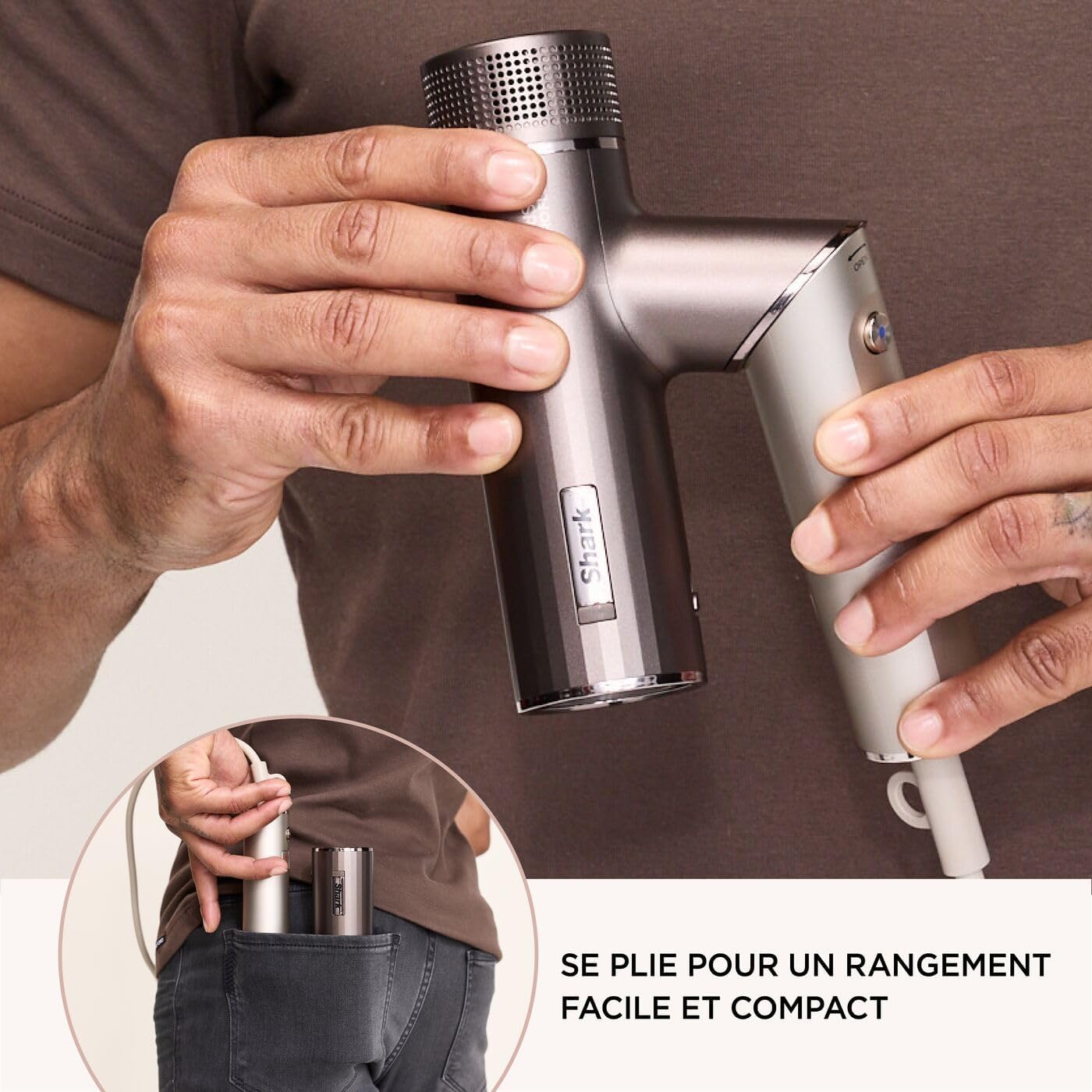 Shark - sèche-cheveux SpeedStyle Pro Flex, léger, ionique, poignée pliante, 4 embouts, moka argent, HD542EU