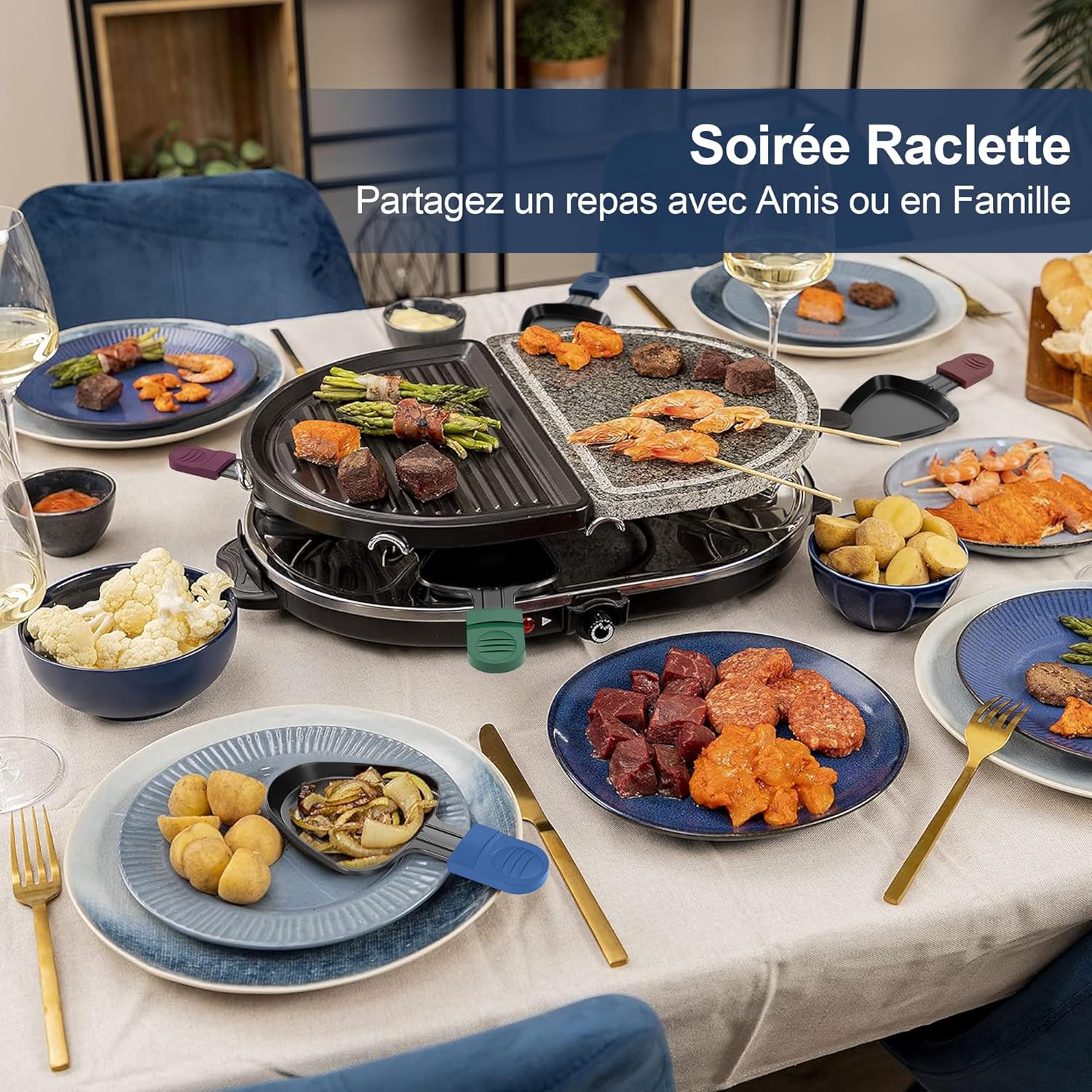 ipow - lot de 8 poêlons à raclette triangle, antiadhésifs, avec spatules
