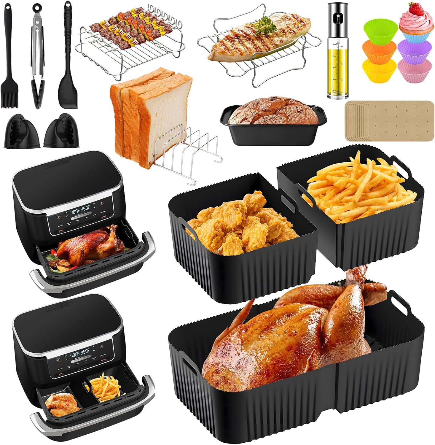 Moule Silicone Air Fryer - accessoires silicone 24 pièces - pour Ninja Foodi FlexDrawer 10,4L/5,2L - AF500EUCP
