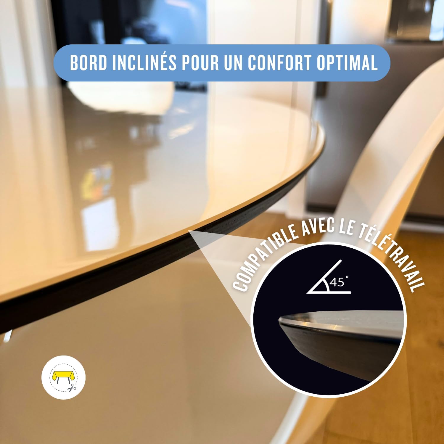 Nappe ronde transparente - 170 cm Ø - 2mm épais, bords inclinés, anti-tache, usage intérieur/extérieur