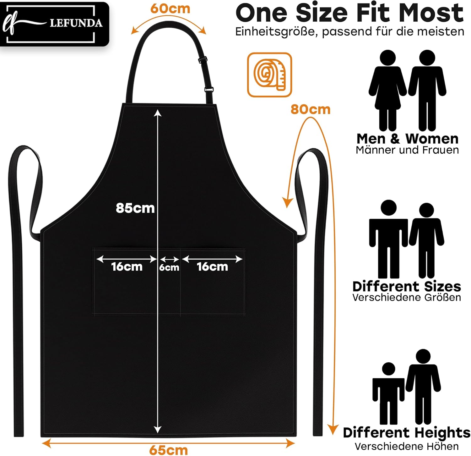 LEFUNDA - tablier cuisine réglable - étanche 3 poches longues lanières