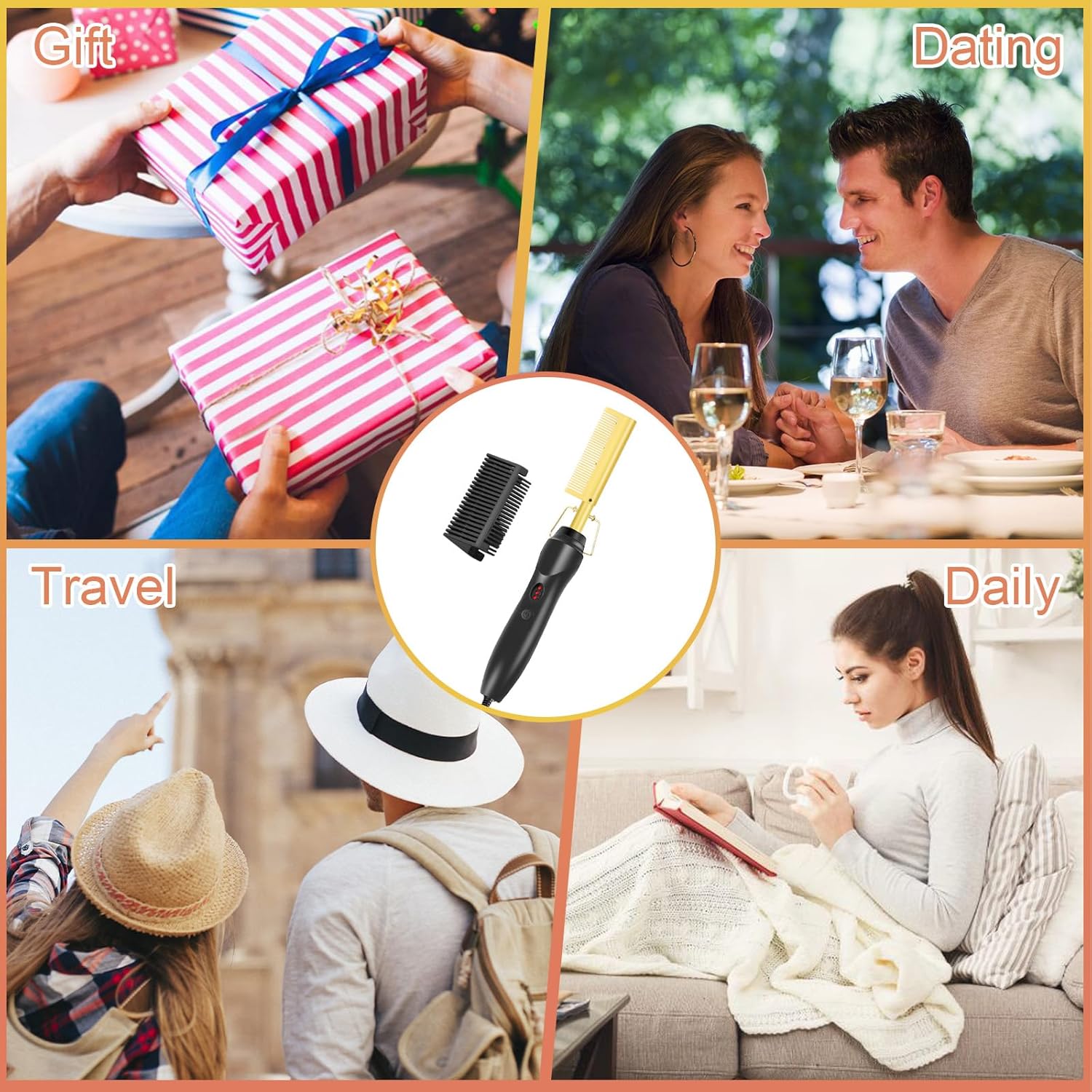 Flintronic - Peigne Chauffant 2 en 1, 180°C, céramique, barbe et perruque