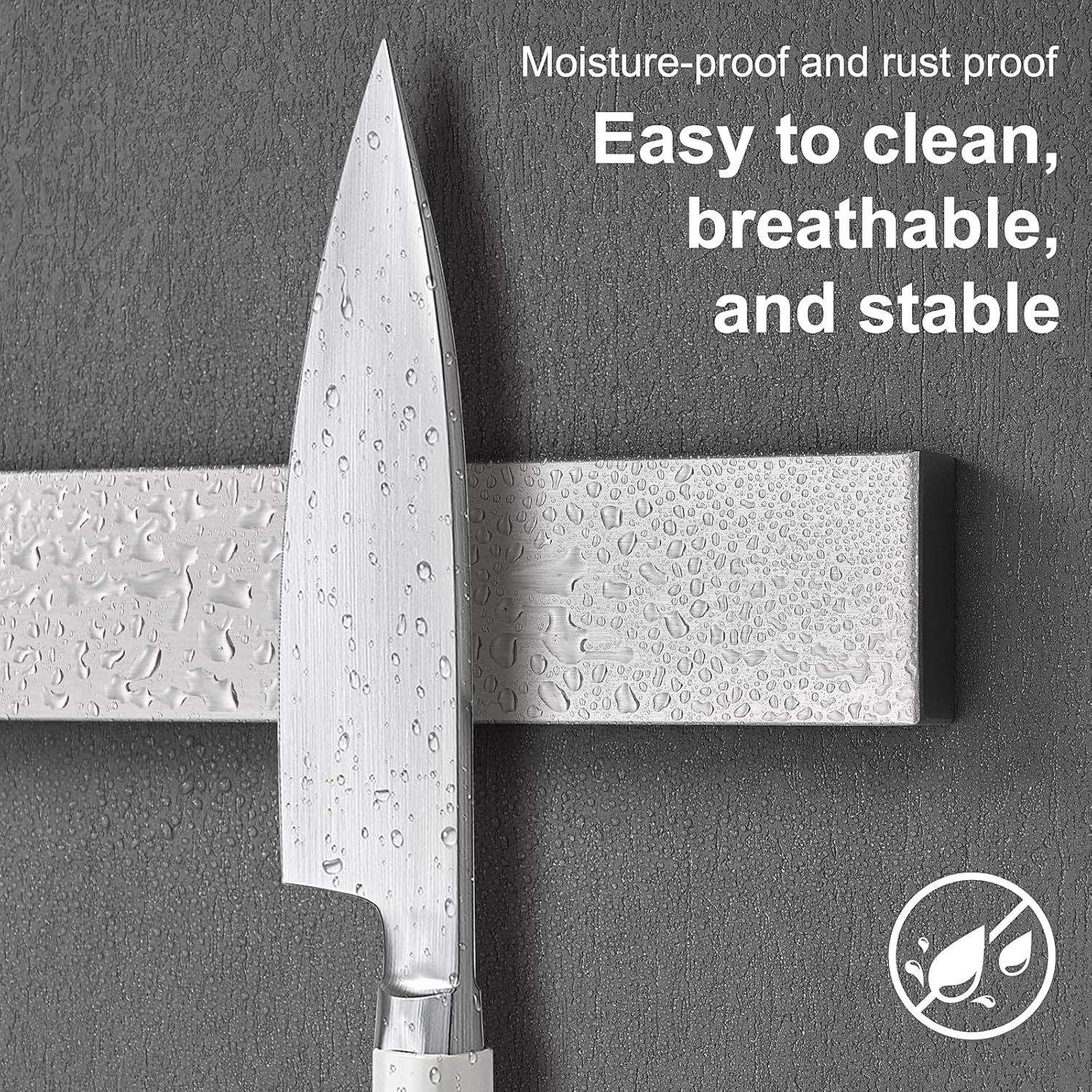 Porte-couteau magnétique - 30 cm - inox, fixation murale sans perçage