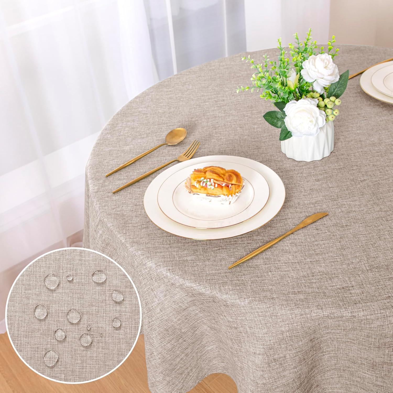 DWCN - nappe ronde effet lin 120 cm - imperméable, lavable, anti-tache