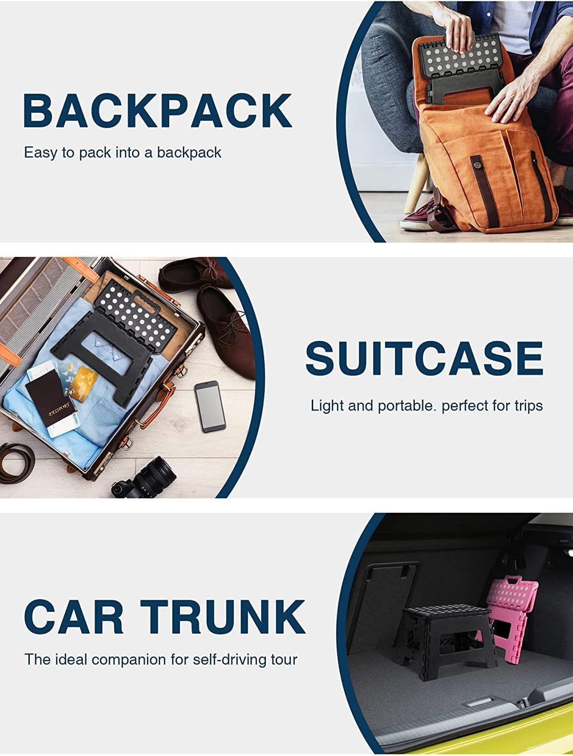 HOUSE DAY - Tabouret pliant noir 22cm, 150kg, léger, compact