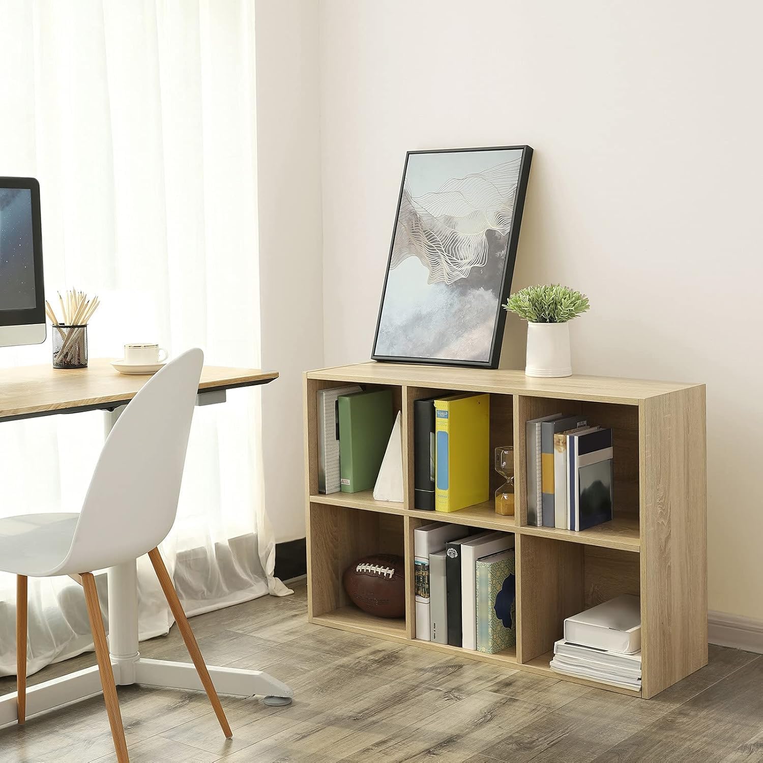 VASAGLE - étagère cubique 6 cases - bois chêne, rangement LBC203H