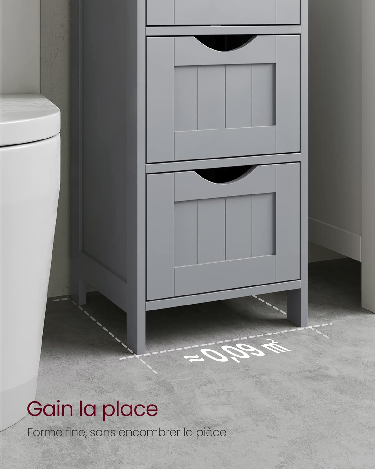 VASAGLE - armoire salle de bain, 4 tiroirs, 30x30x82 cm, gris moderne, LHC040P36