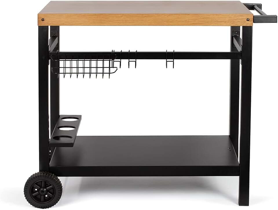 Chariot plancha noir/bois - rangement intégré - GS131