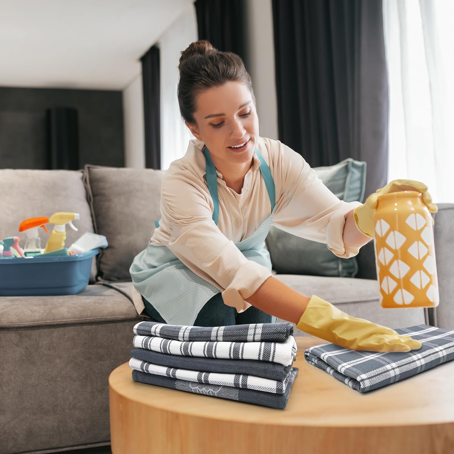 LivinEase – Torchon cuisine lot de 5 – 60x40 cm – coton absorbant, gris