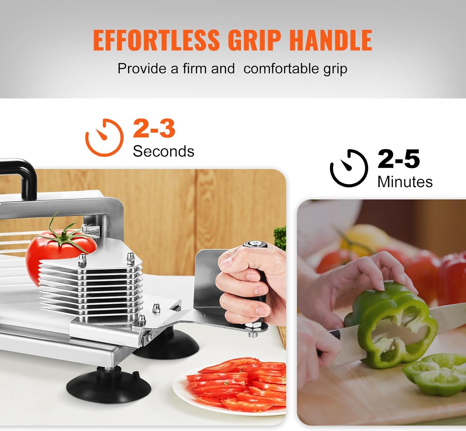 VEVOR - Coupe-tomates commerciale - 4,8 mm - inox robuste, pieds antidérapants