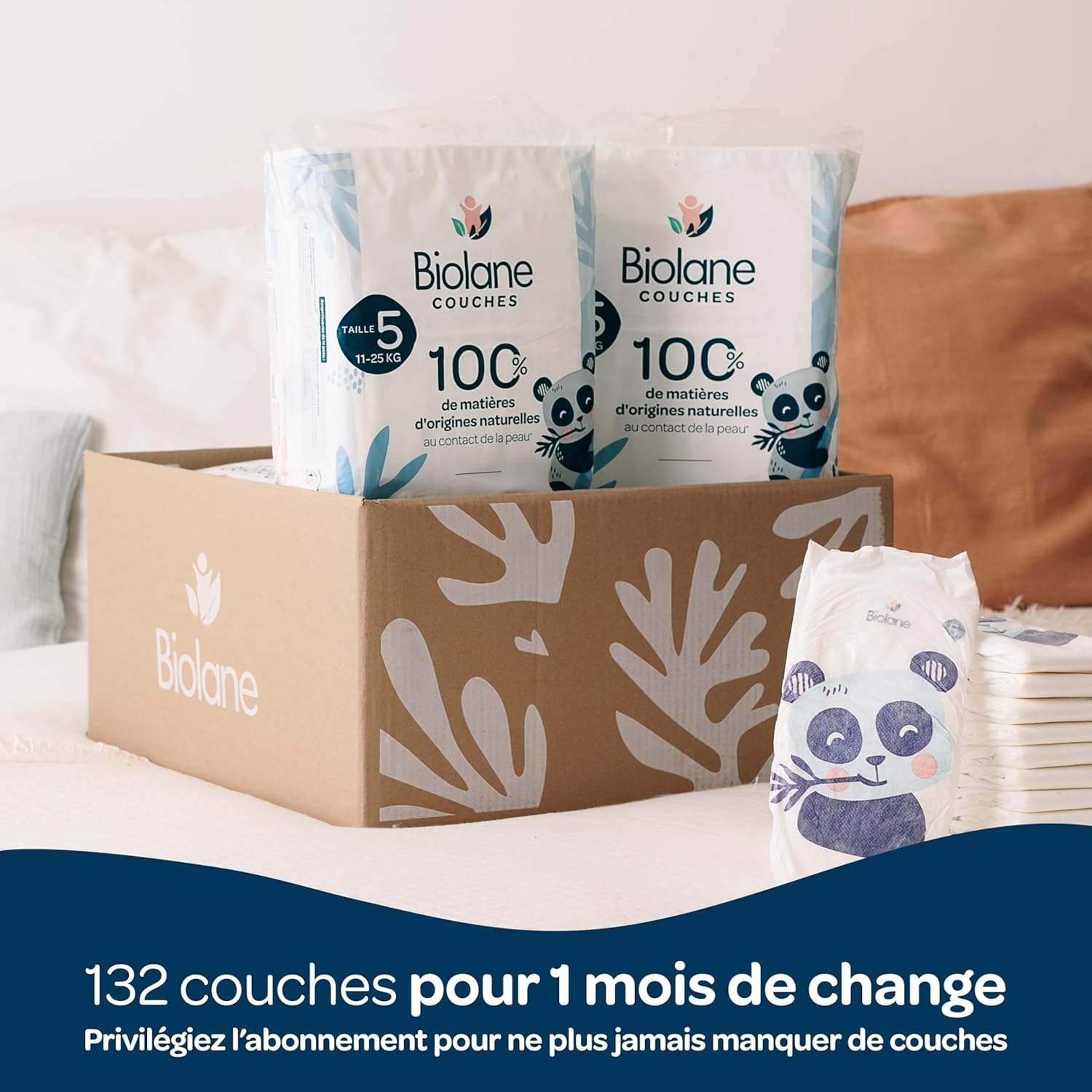 Biolane - couches bébé taille 5 (11-25 kg) - ultra-absorbant, confort, 12h protection, pack 1 mois