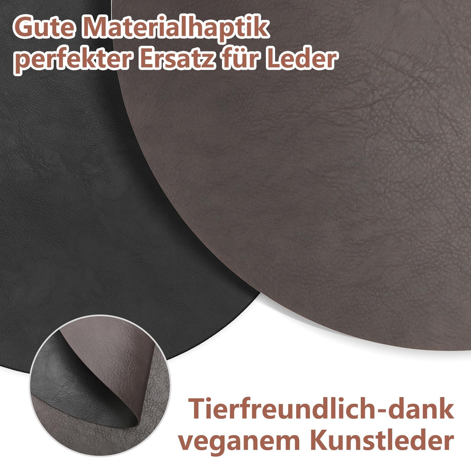 Set de table - lot de 6 ronds 36x36cm - lavables, antidérapants, PU double face