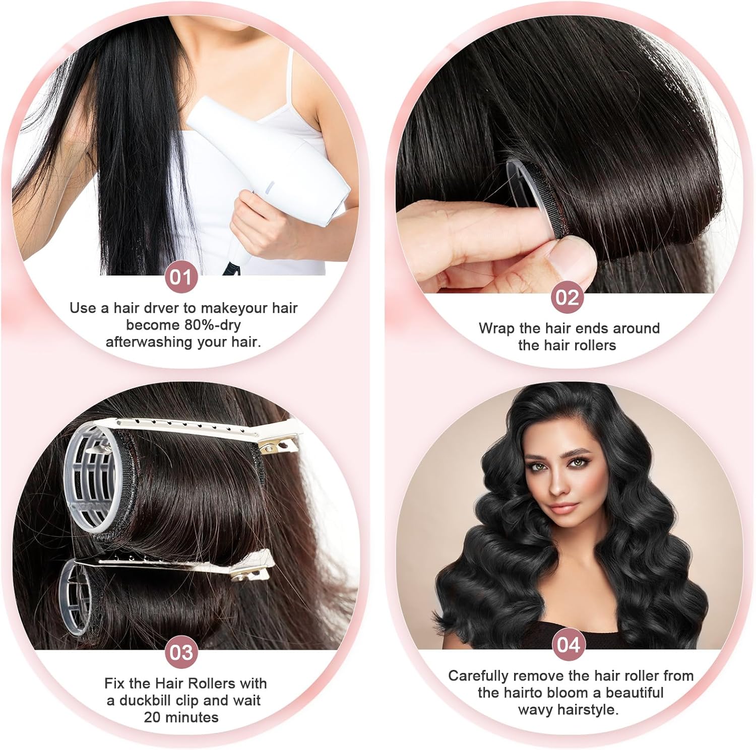 Bigoudis cheveux - kit 33 pièces avec 18 bigoudis magiques, accessoires AiQInu