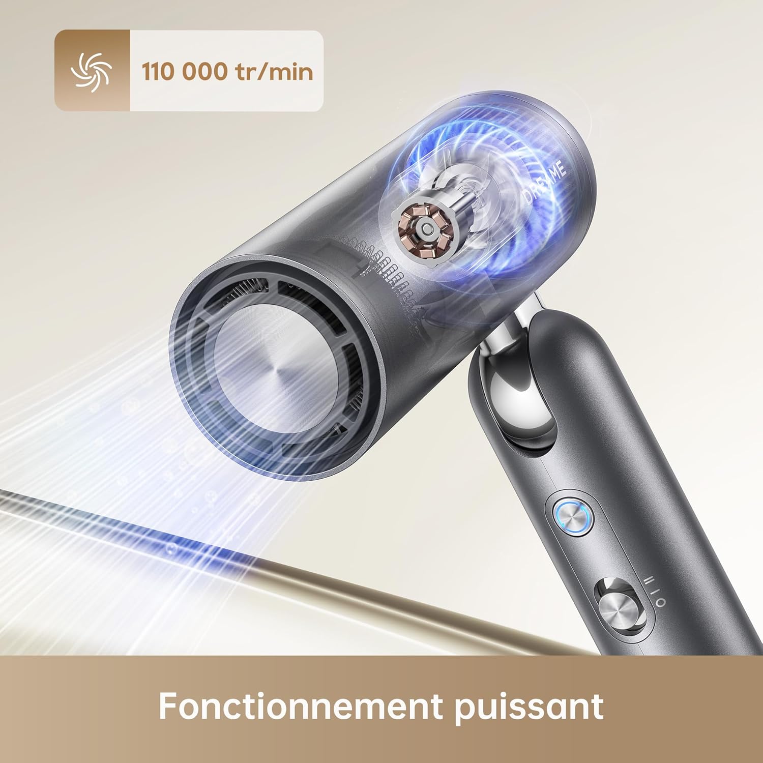 Dreame - Pocket Neo - 300 g - sèche-cheveux pliable, moteur 110 000 tr/min, ions négatifs, température 57°C