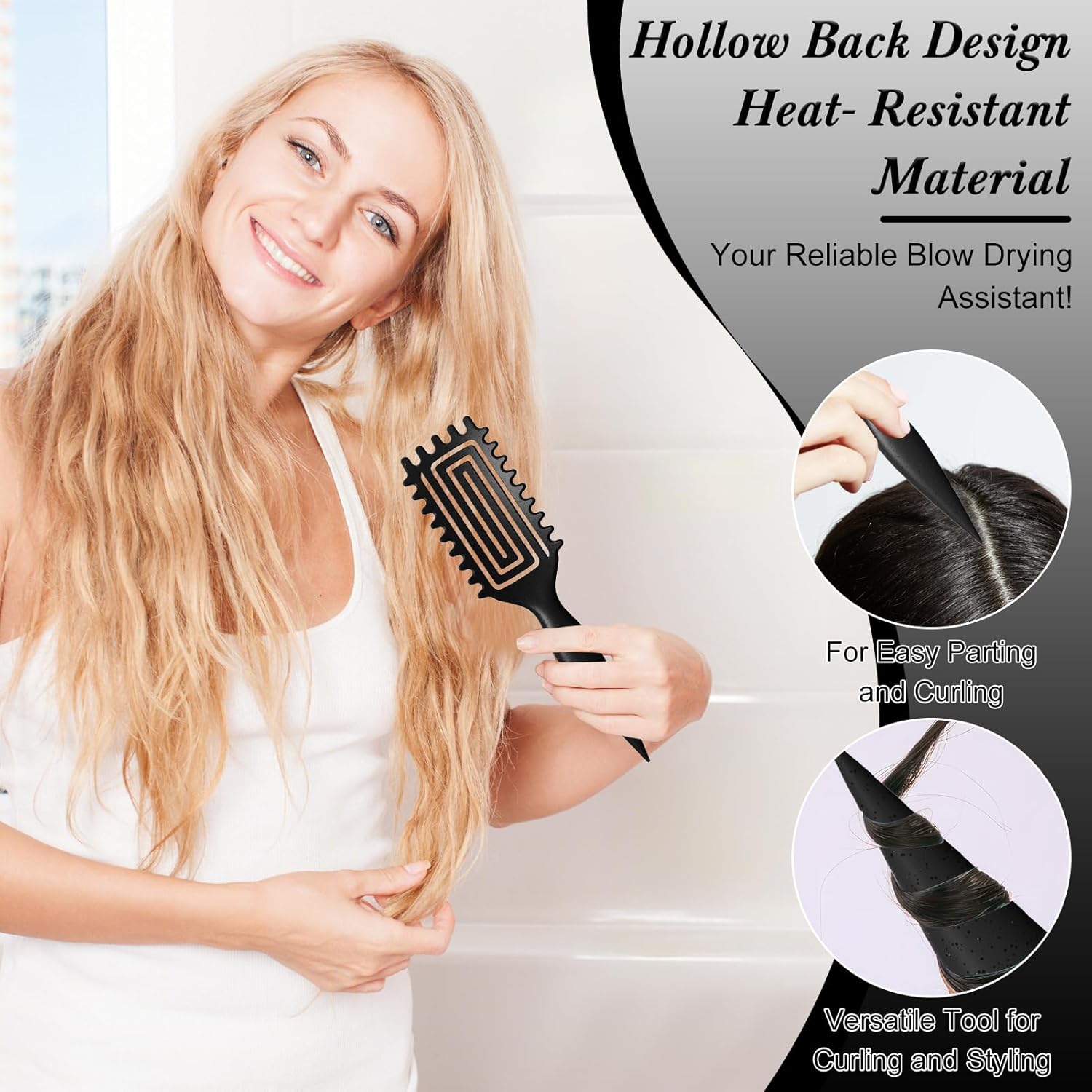 Brosse à boucles - démêlage doux, manche ergonomique, antistatique, adaptée tous âges - Noir